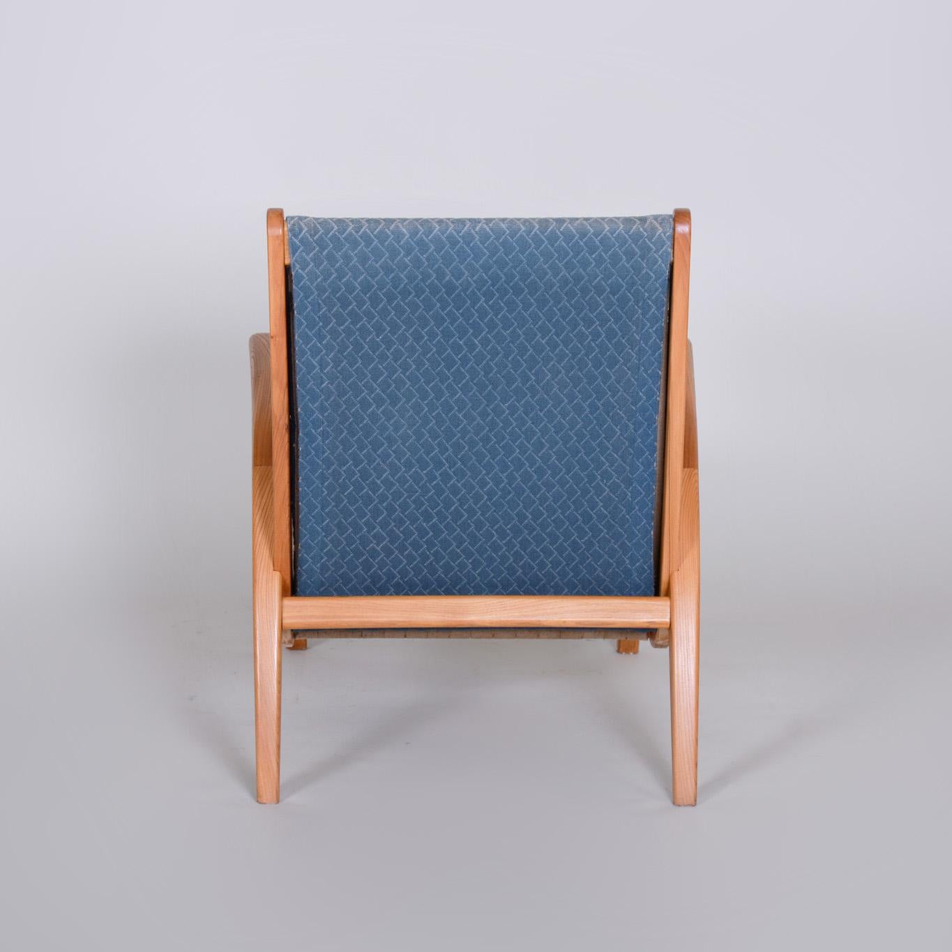 Fabric Pair of Blue Mid Century Armchairs, Designed by Jan Vaněk in the 1950s, Ash For Sale