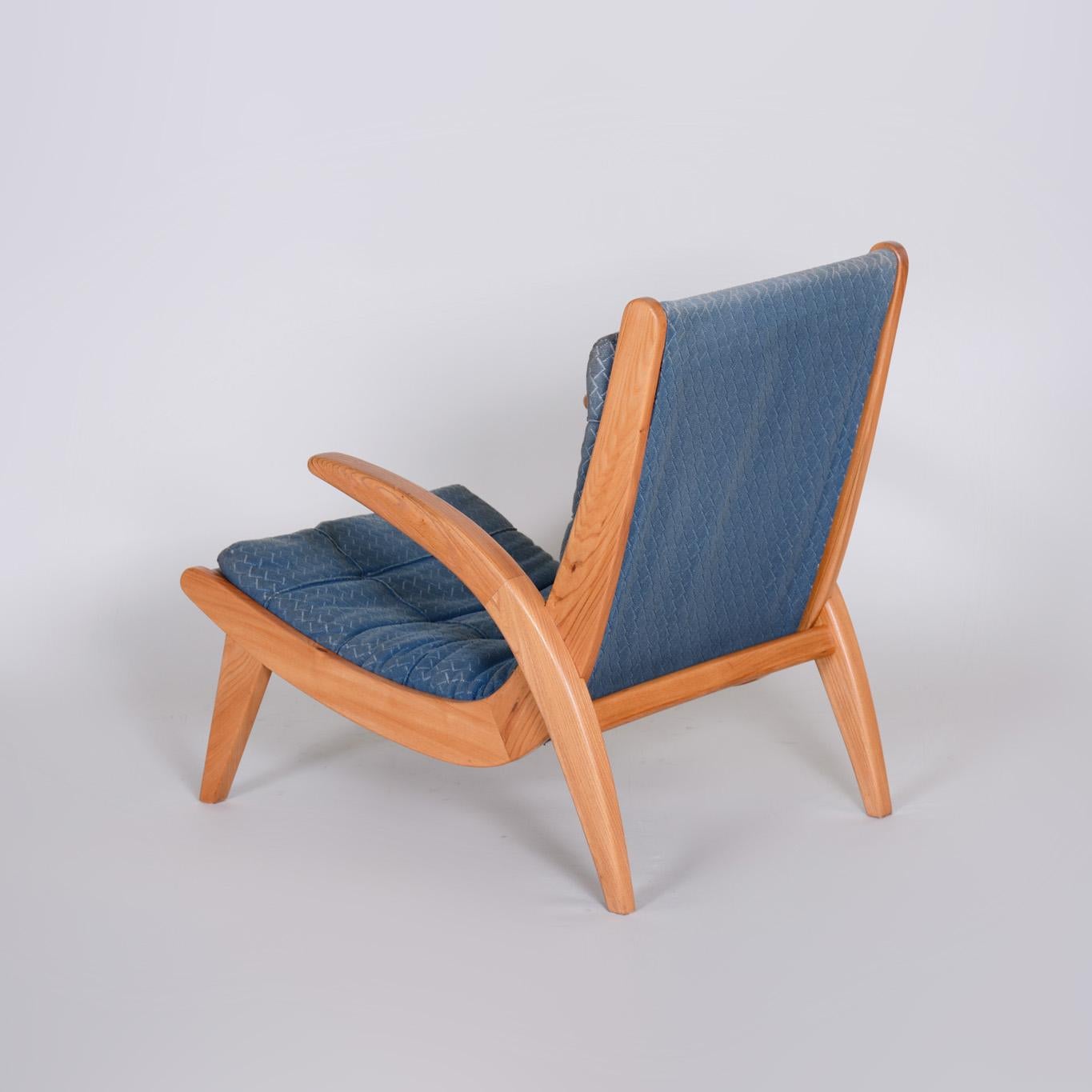 Pair of Blue Mid Century Armchairs, Designed by Jan Vaněk in the 1950s, Ash For Sale 1