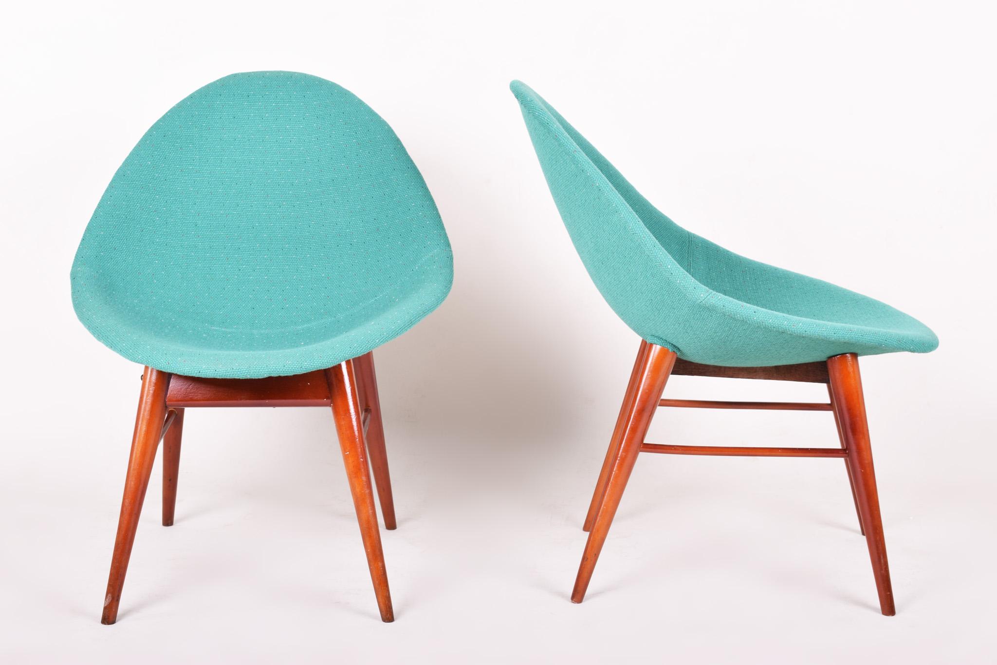 Mid-Century Modern Pair of Blue Mid-Century Chairs, Made in 1960s Czechia, Fully Restored, Navrátil For Sale
