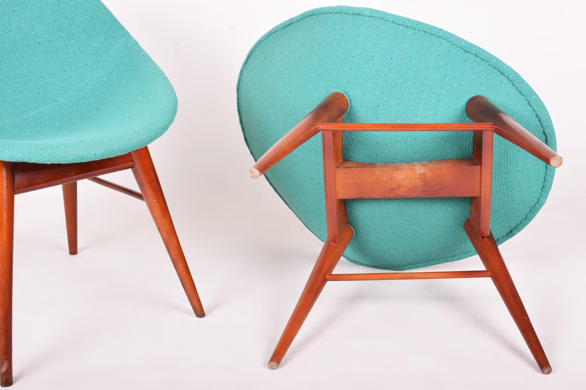 Pair of Blue Mid-Century Chairs, Made in 1960s Czechia, Fully Restored, Navrátil For Sale 1