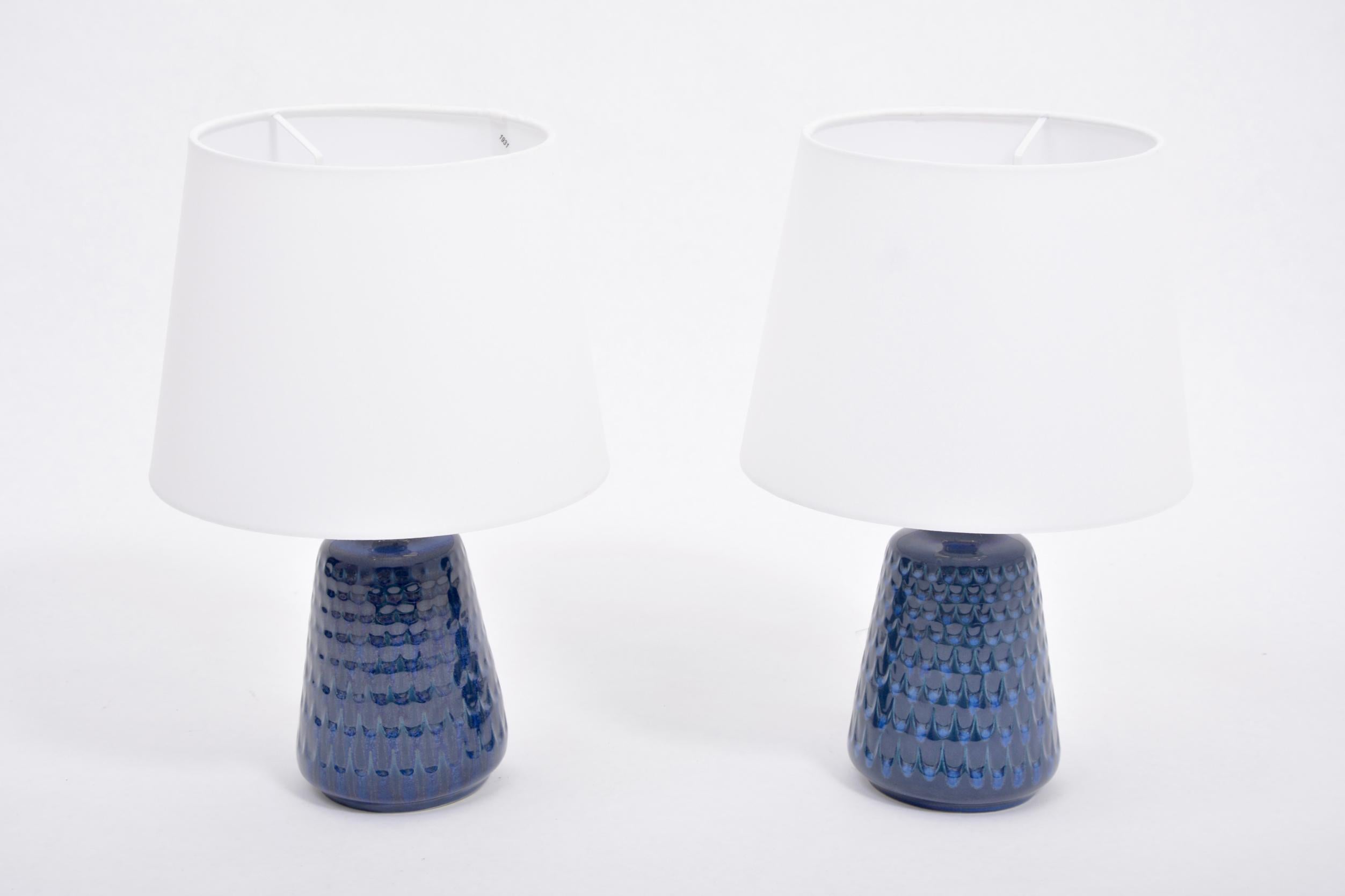 Glazed Pair of Blue Mid-Century Modern Stoneware lamps by Einar Johansen for Søholm