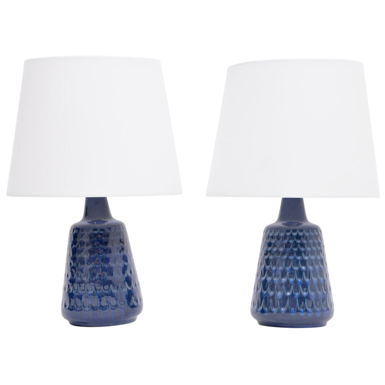 Pair of Blue Mid-Century Modern Stoneware lamps by Einar Johansen for Søholm