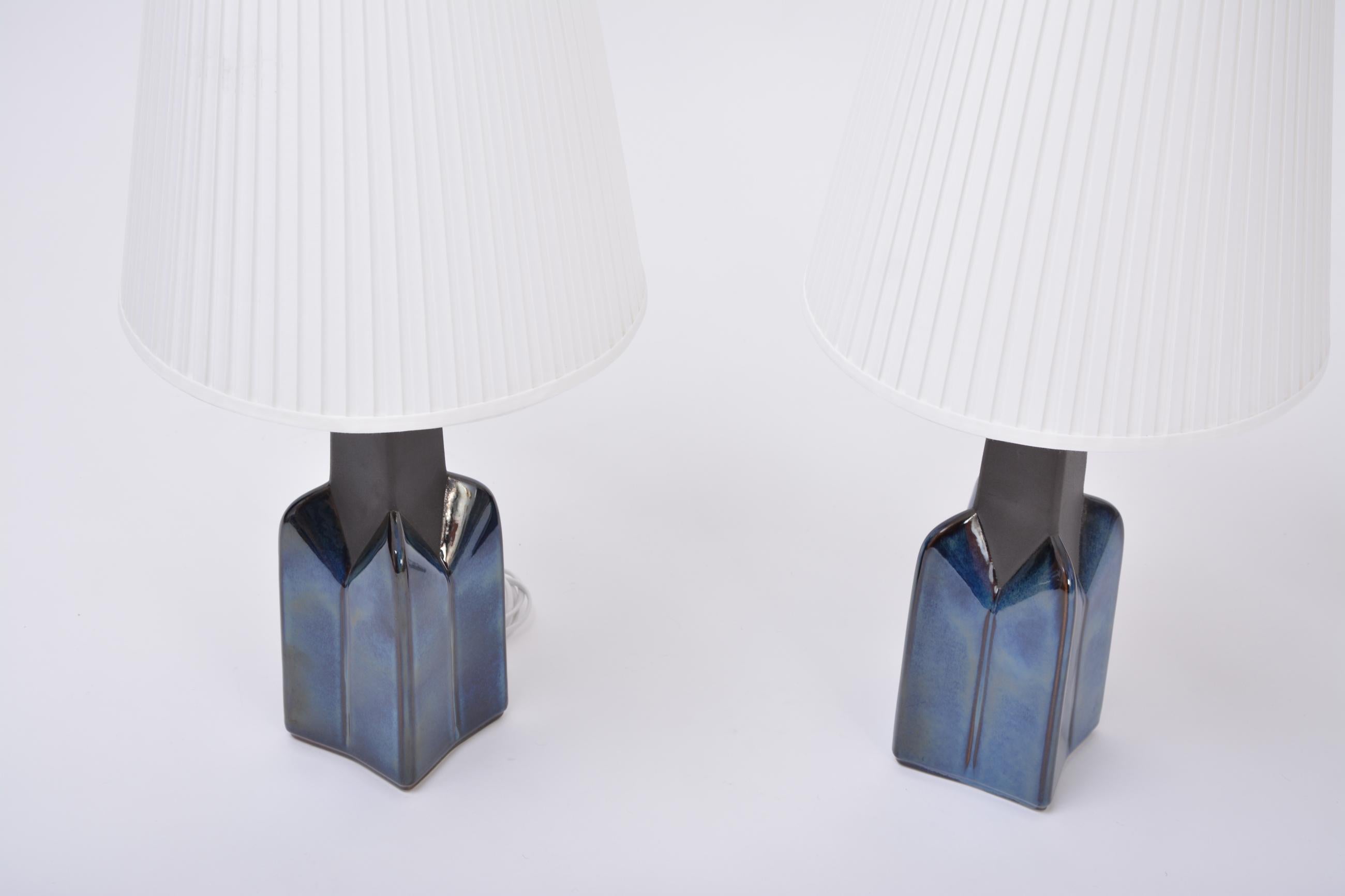 Danish Pair of Blue Mid-Century Modern Stoneware Lamps by Einar Johansen for Soholm