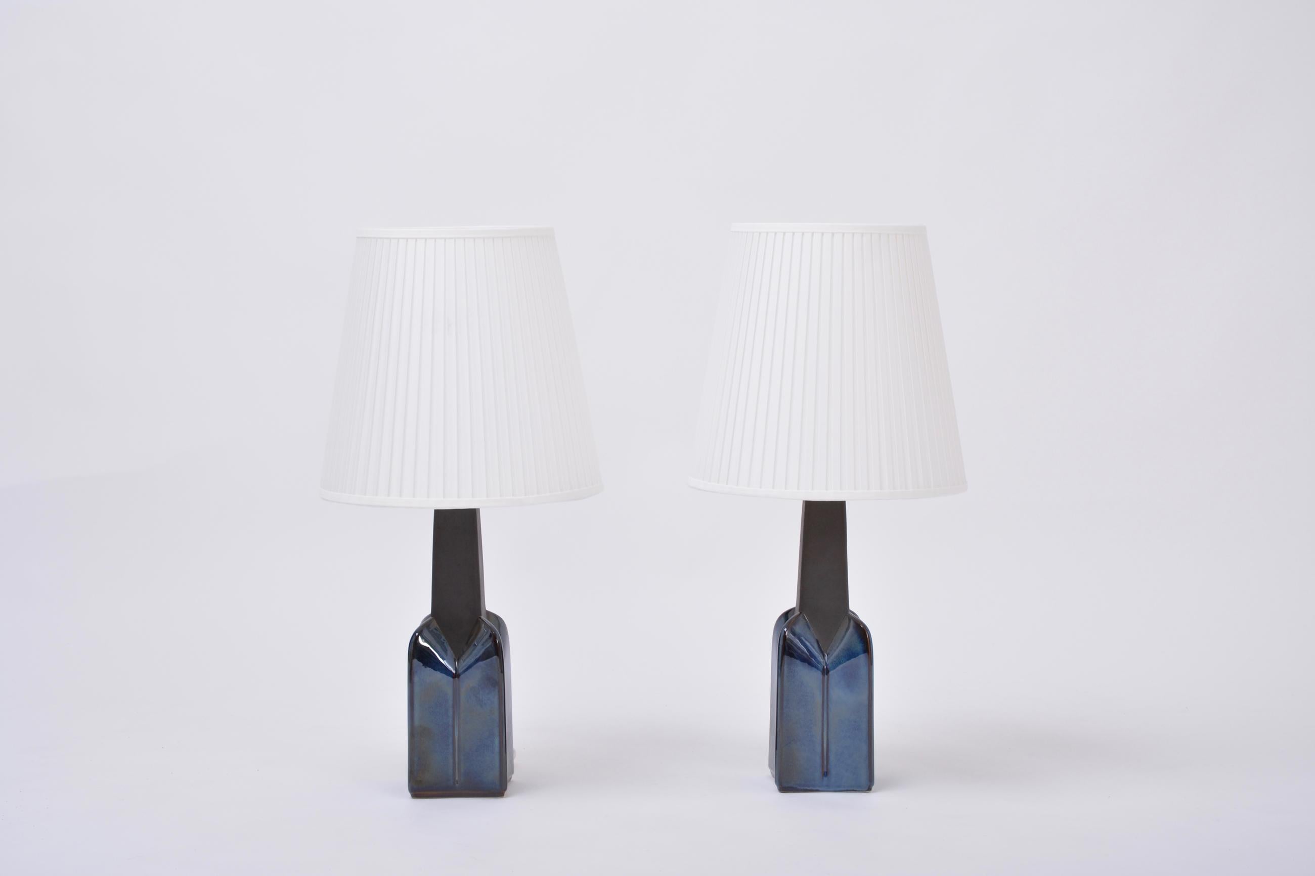 Pair of Blue Mid-Century Modern Stoneware Lamps by Einar Johansen for Soholm 2