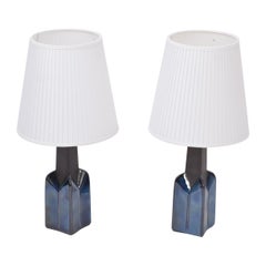 Pair of Blue Mid-Century Modern Stoneware Lamps by Einar Johansen for Soholm