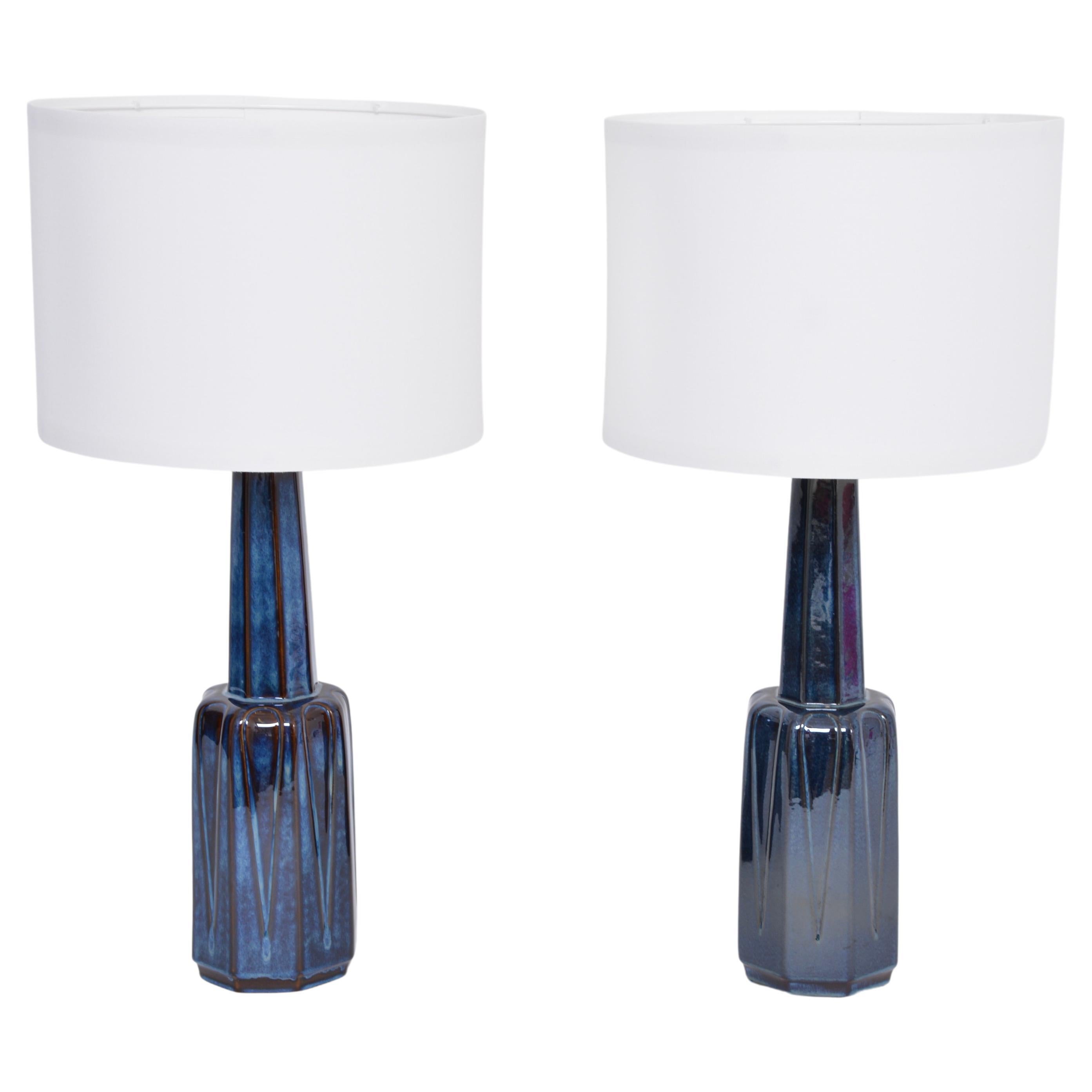 Pair of Blue Mid-Century Modern Stoneware Table Lamps Model 1033 by Soholm For Sale