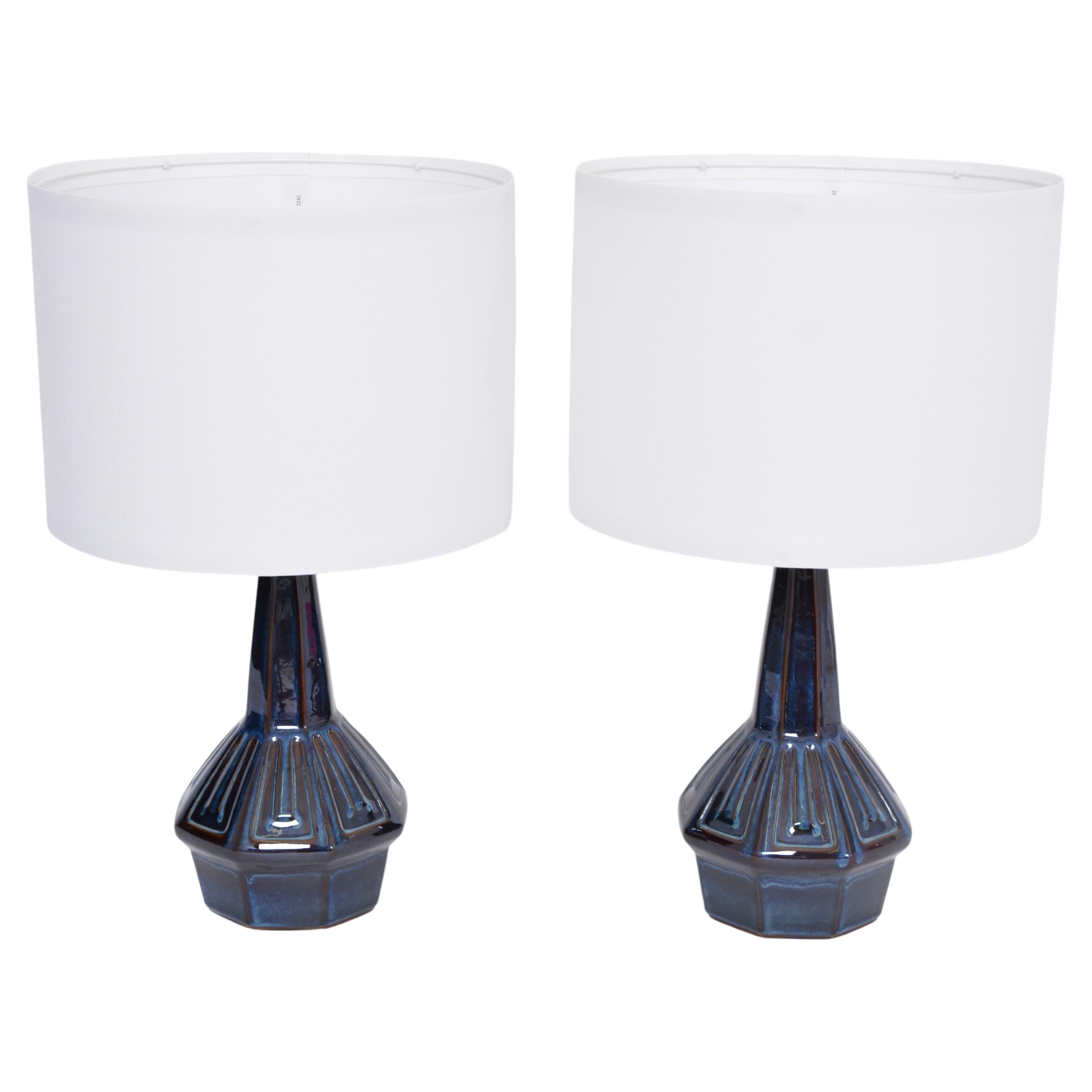 Pair of Blue Midcentury Table Lamps Model 1055 by Einar Johansen for Soholm For Sale
