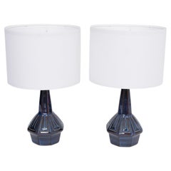 Pair of Blue Midcentury Table Lamps Model 1055 by Einar Johansen for Soholm