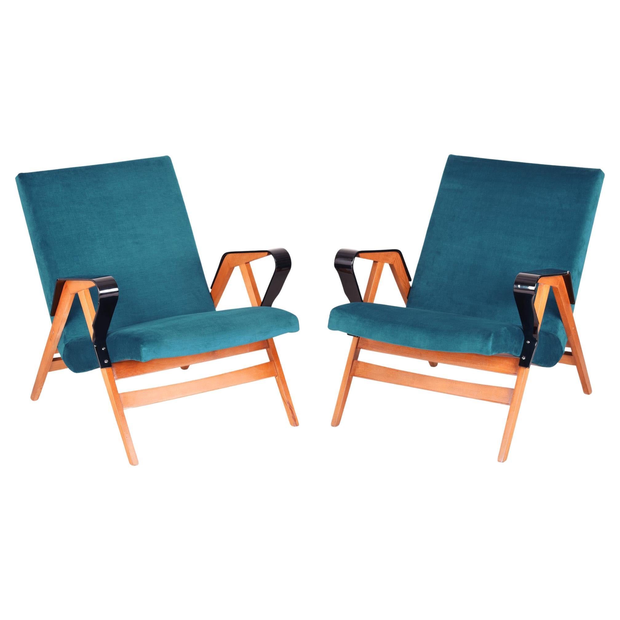 Pair of Blue Midcentury Armchairs, Made by Tatra Pravenec, 1950s Czechia For Sale