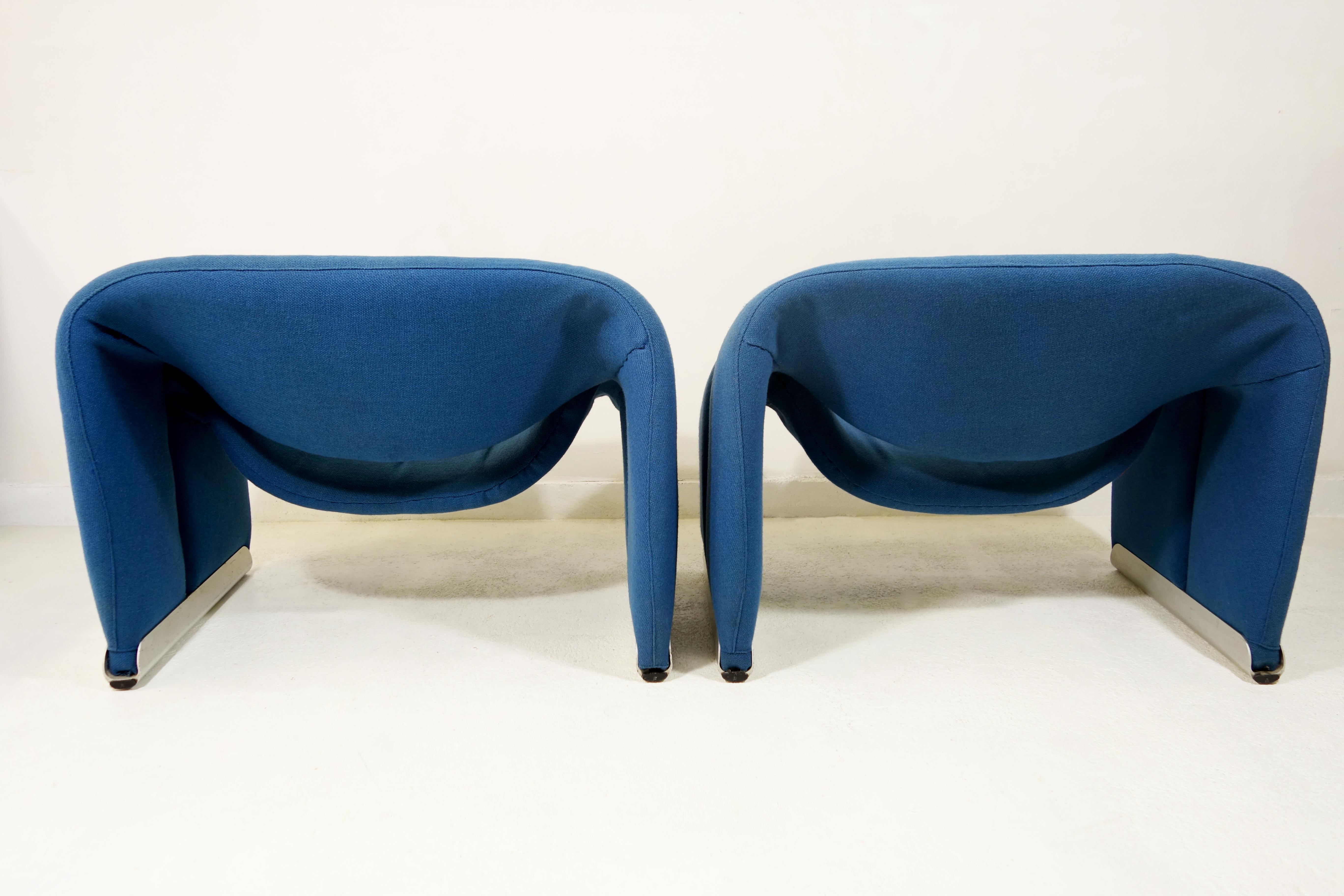 French Pair of Blue Midcentury Groovy Chairs F598 by Pierre Paulin for Artifort