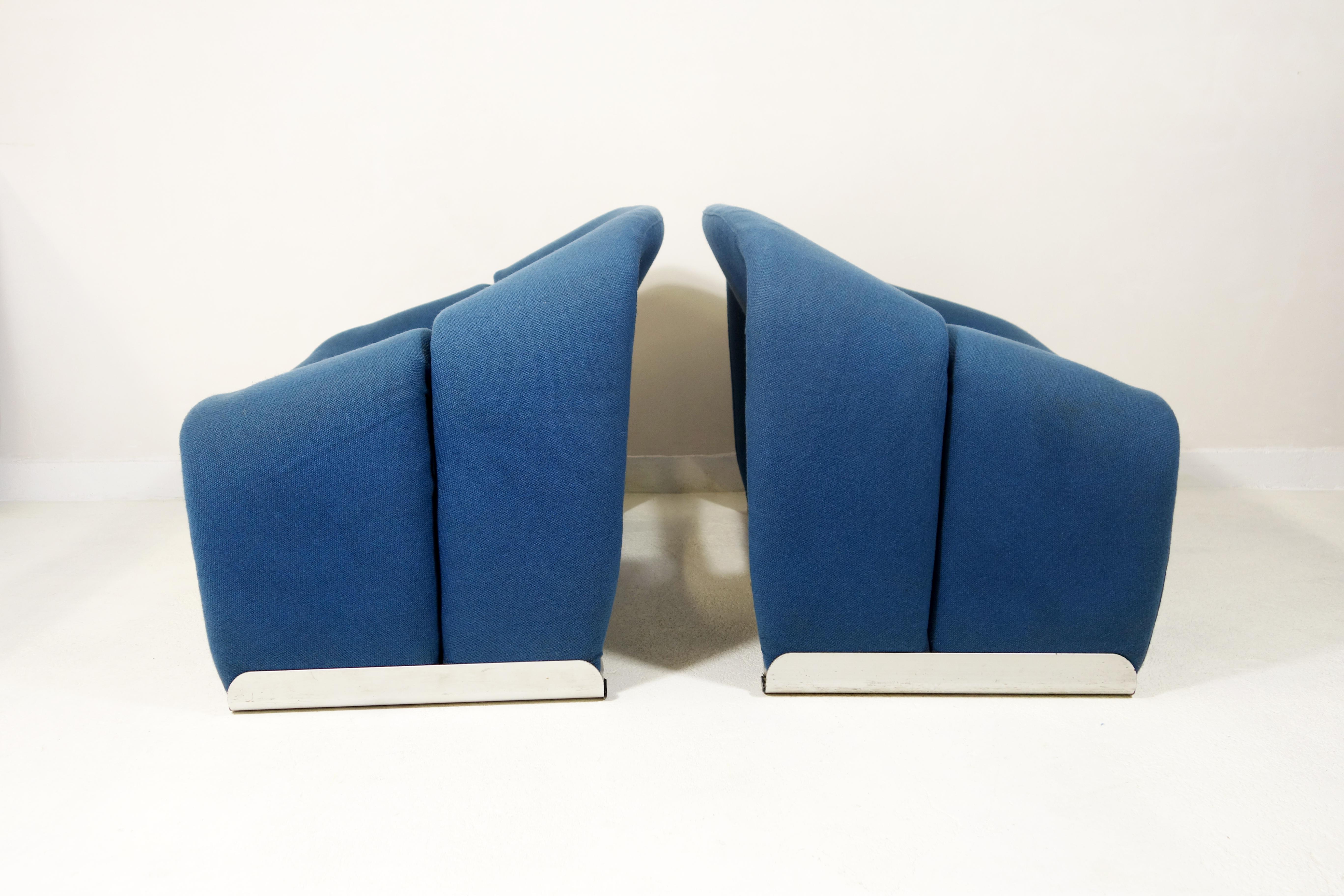 Pair of Blue Midcentury Groovy Chairs F598 by Pierre Paulin for Artifort In Good Condition In Doornspijk, NL