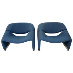 pierre paulin groovy chair Pair of Blue Midcentury Groovy Chairs F598 by Pierre Paulin for Artifort