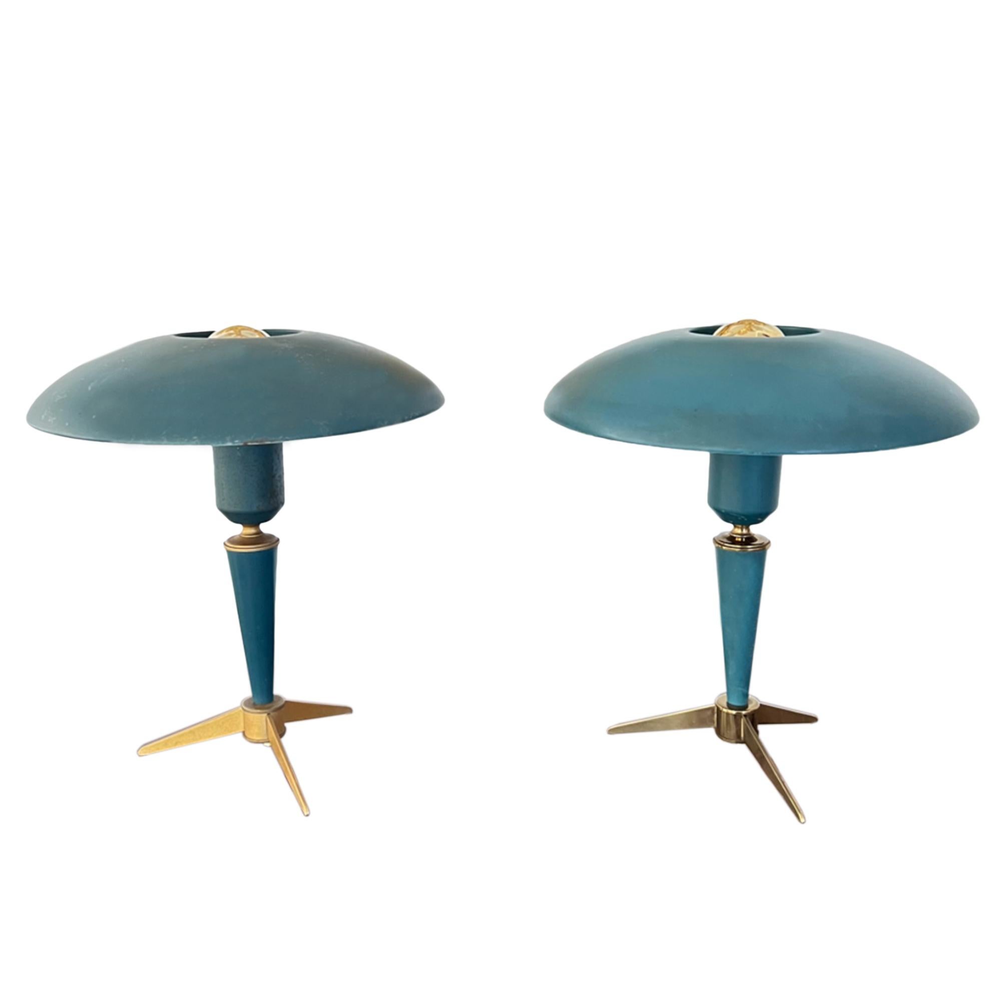 Pair of Blue Midcentury Louis C. Kalff Table Lamps for Philips In Good Condition In London, GB