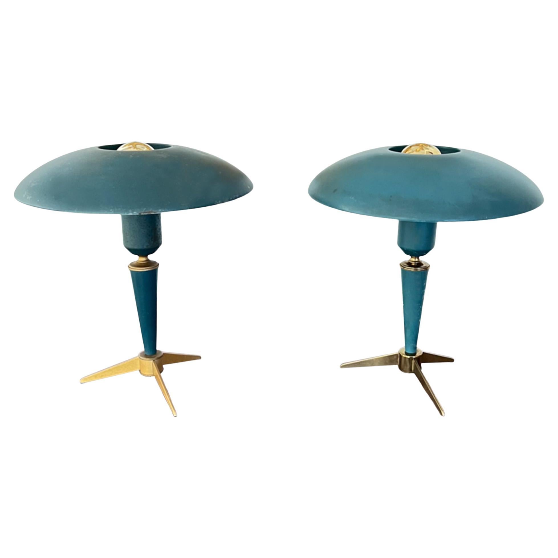 Pair of Blue Midcentury Louis C. Kalff Table Lamps for Philips For Sale