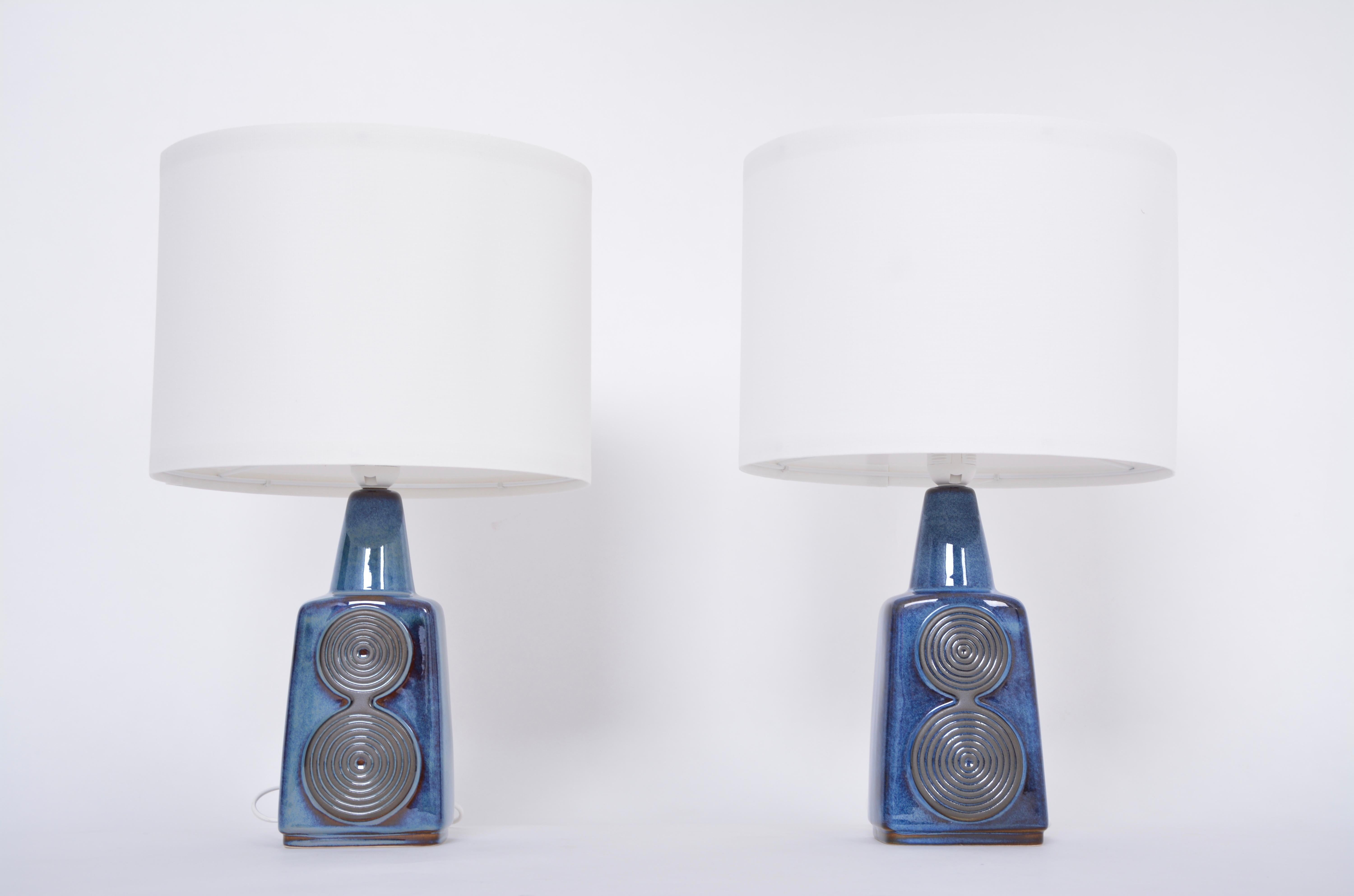 Danish Pair of Blue Midcentury Table Lamps Model 1097 by Einar Johansen for Soholm For Sale
