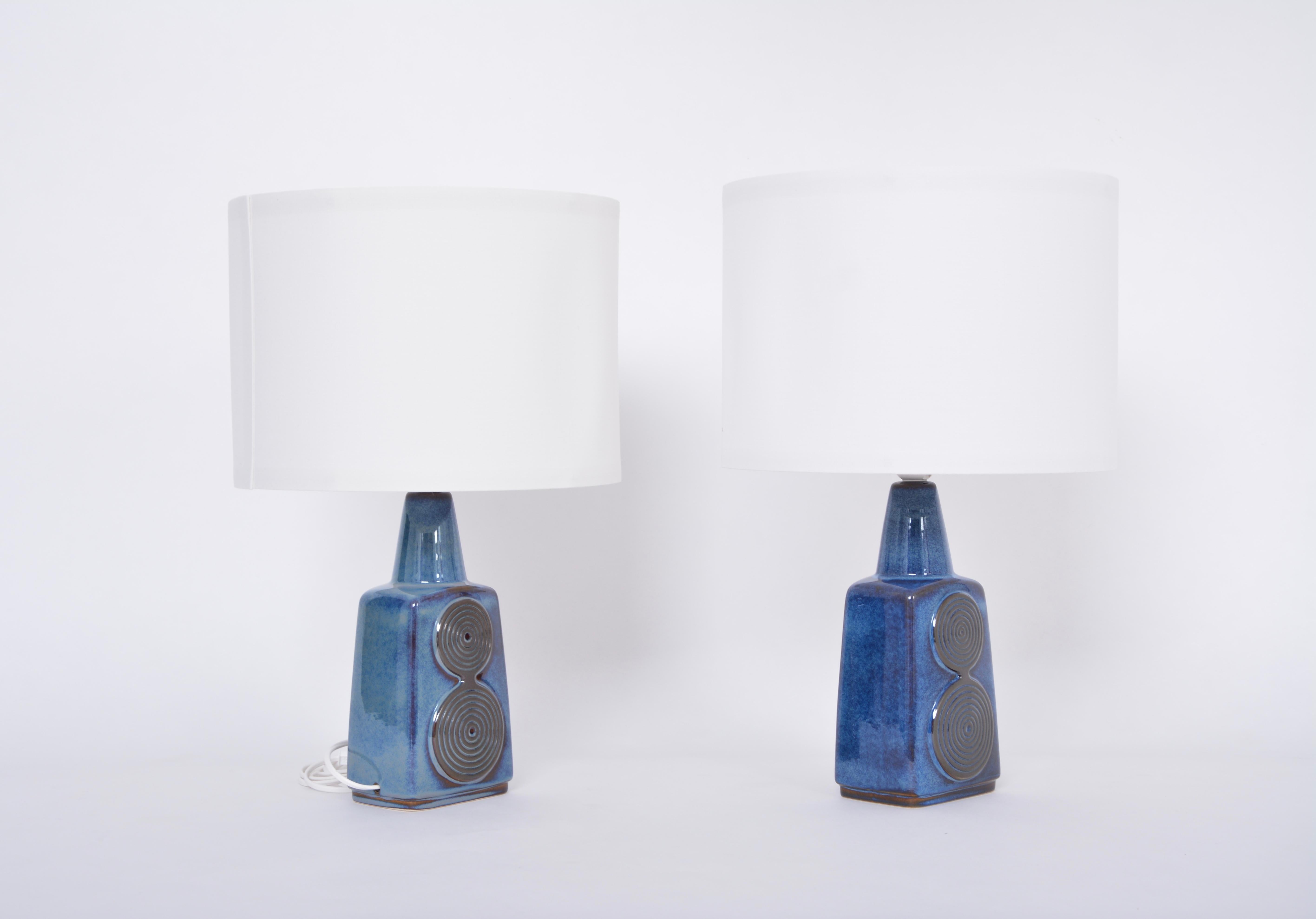 Glazed Pair of Blue Midcentury Table Lamps Model 1097 by Einar Johansen for Soholm For Sale