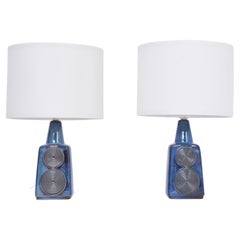 Paire de lampes de table bleues du milieu du siècle modèle 1097 par Einar Johansen pour Soholm
