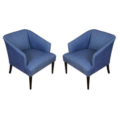 Pair of Blue Modern Upholstered Lounge Chairs