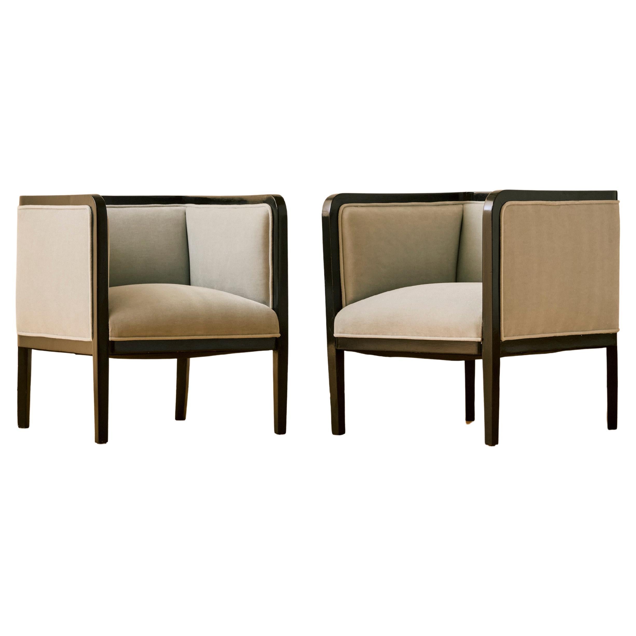 Pair of Blue Mohair Club Chairs