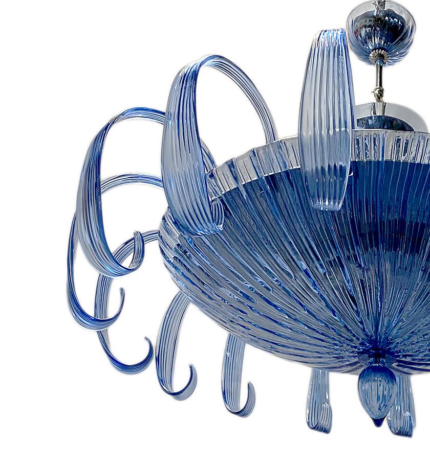 Italian Pair of Blue Murano Glass Chandeliers, Sold Individually For Sale