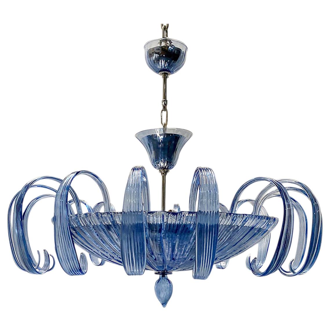 Paire de lustres en verre de Murano de couleur bleue:: vendus individuellement