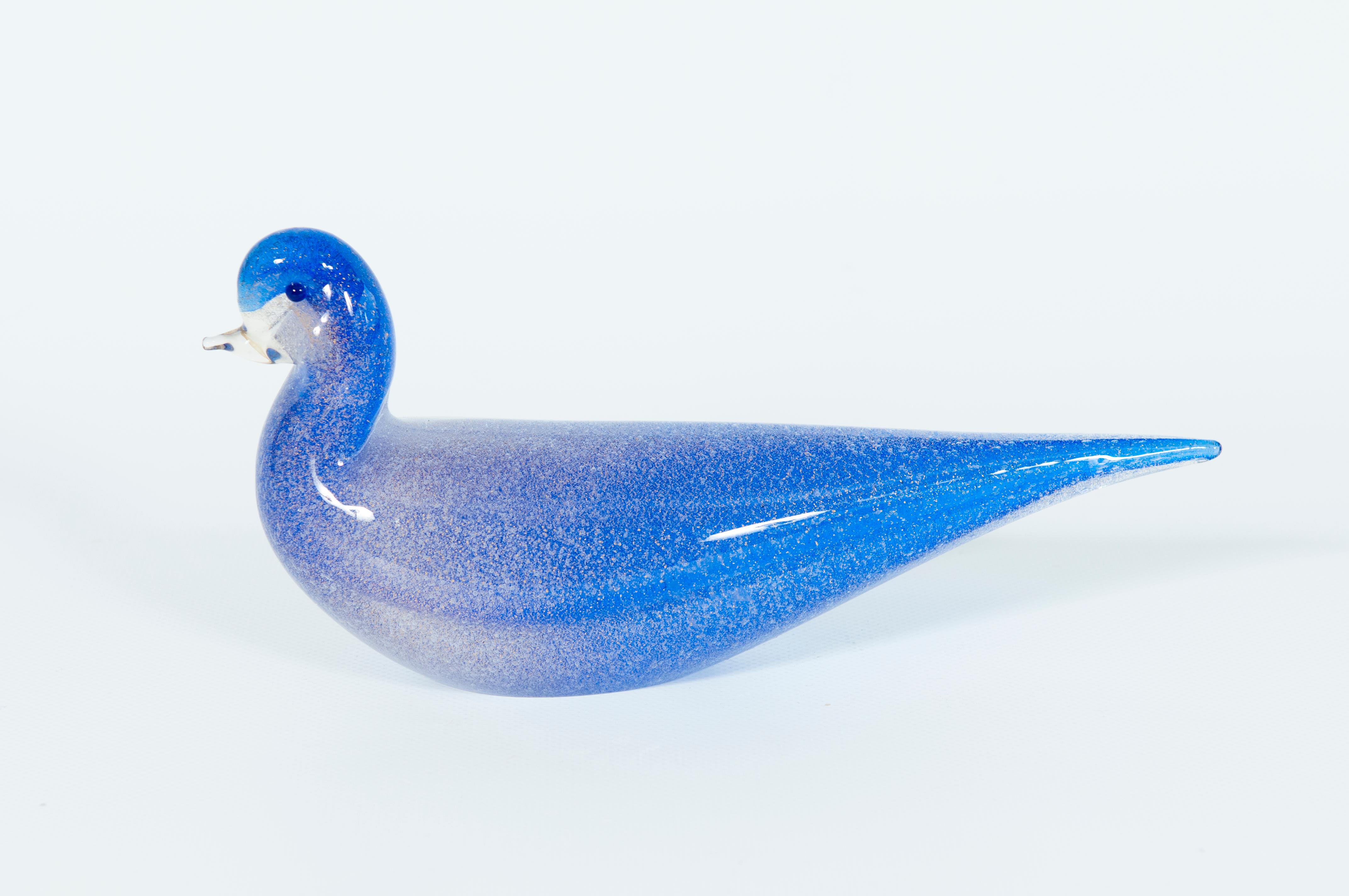 Pareja de esculturas de patos de cristal de Murano azul firmadas Cenedese años 80 Italia en venta 3