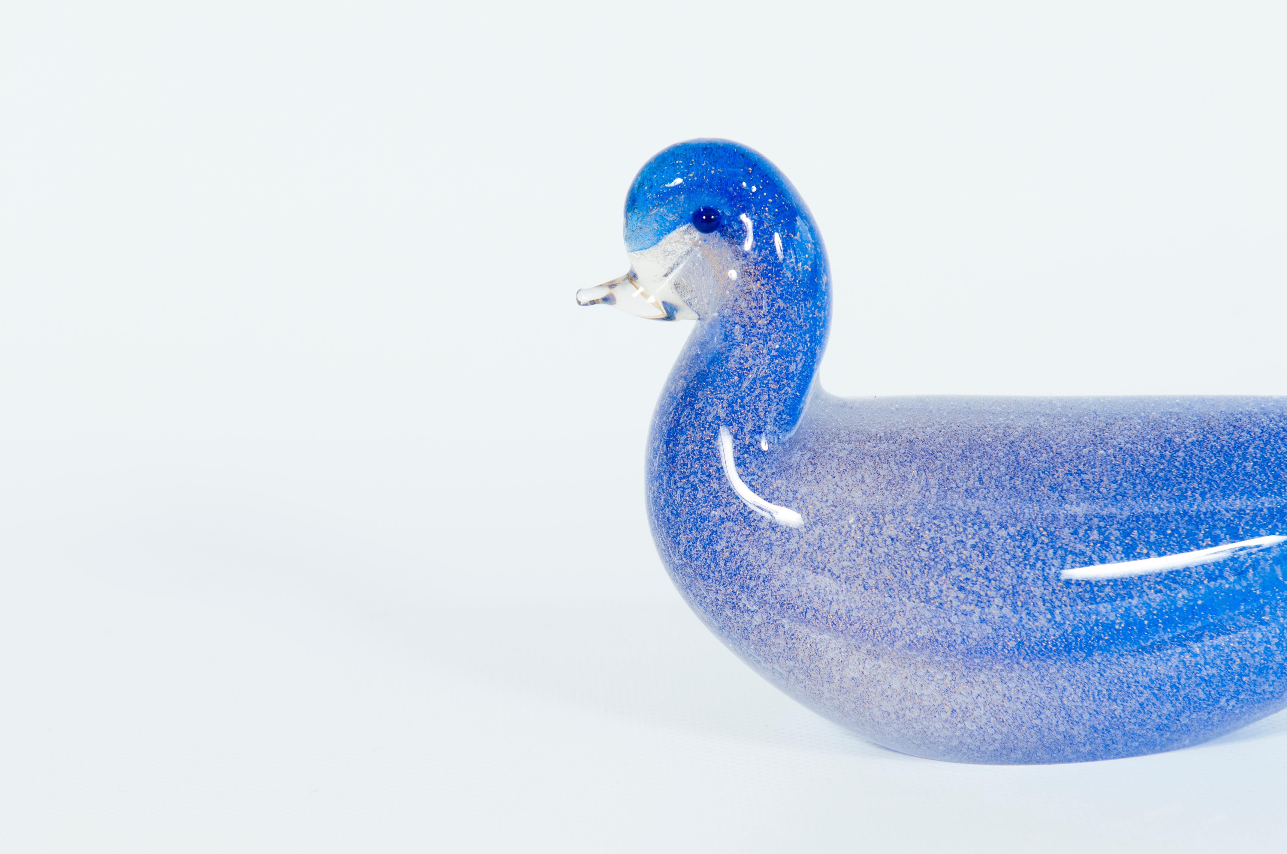 Pair of Blue Murano Glass Duck Sculptures Signed Cenedese 1980s Italy For Sale 5