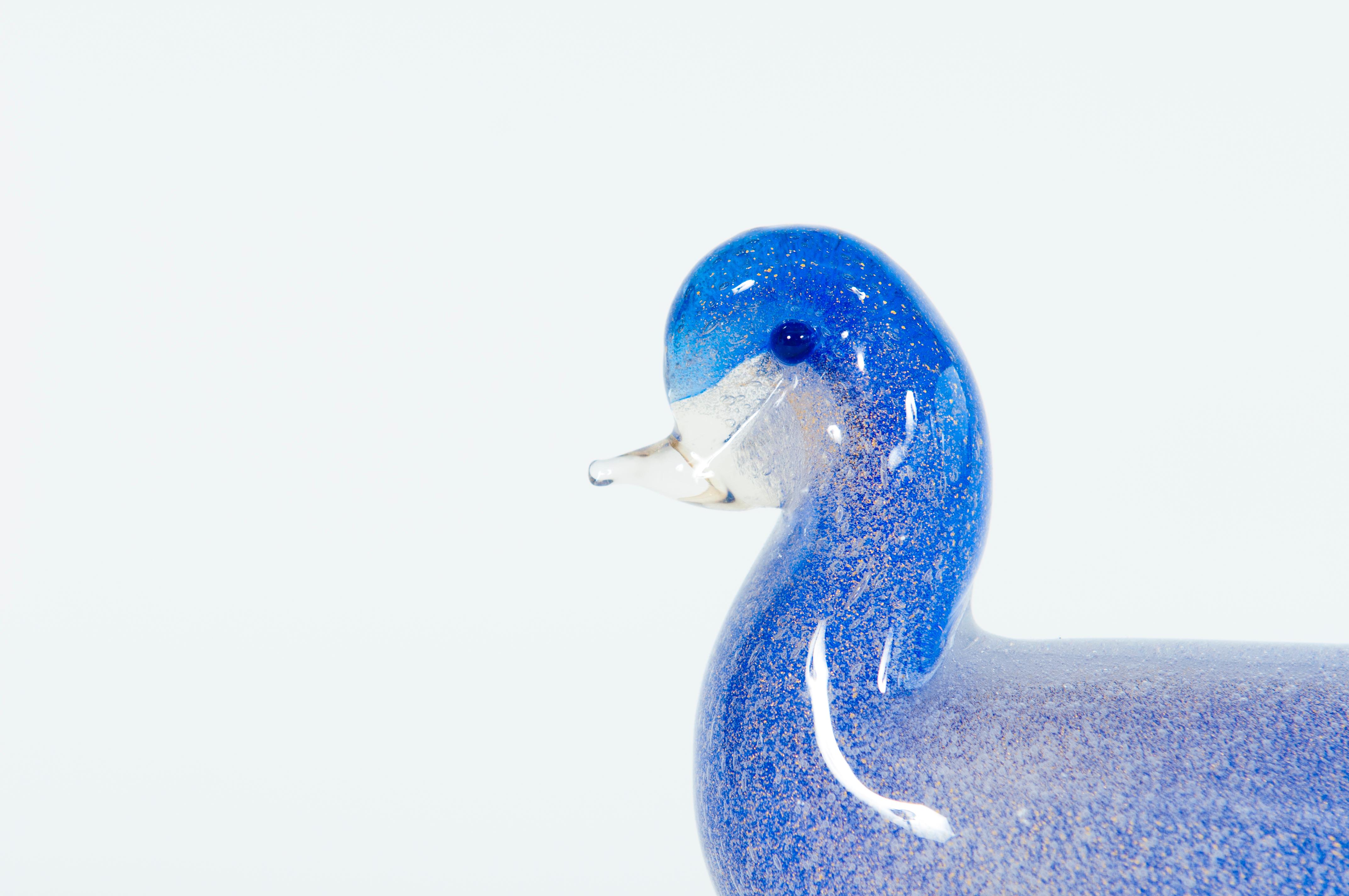 Pair of Blue Murano Glass Duck Sculptures Signed Cenedese 1980s Italy For Sale 6