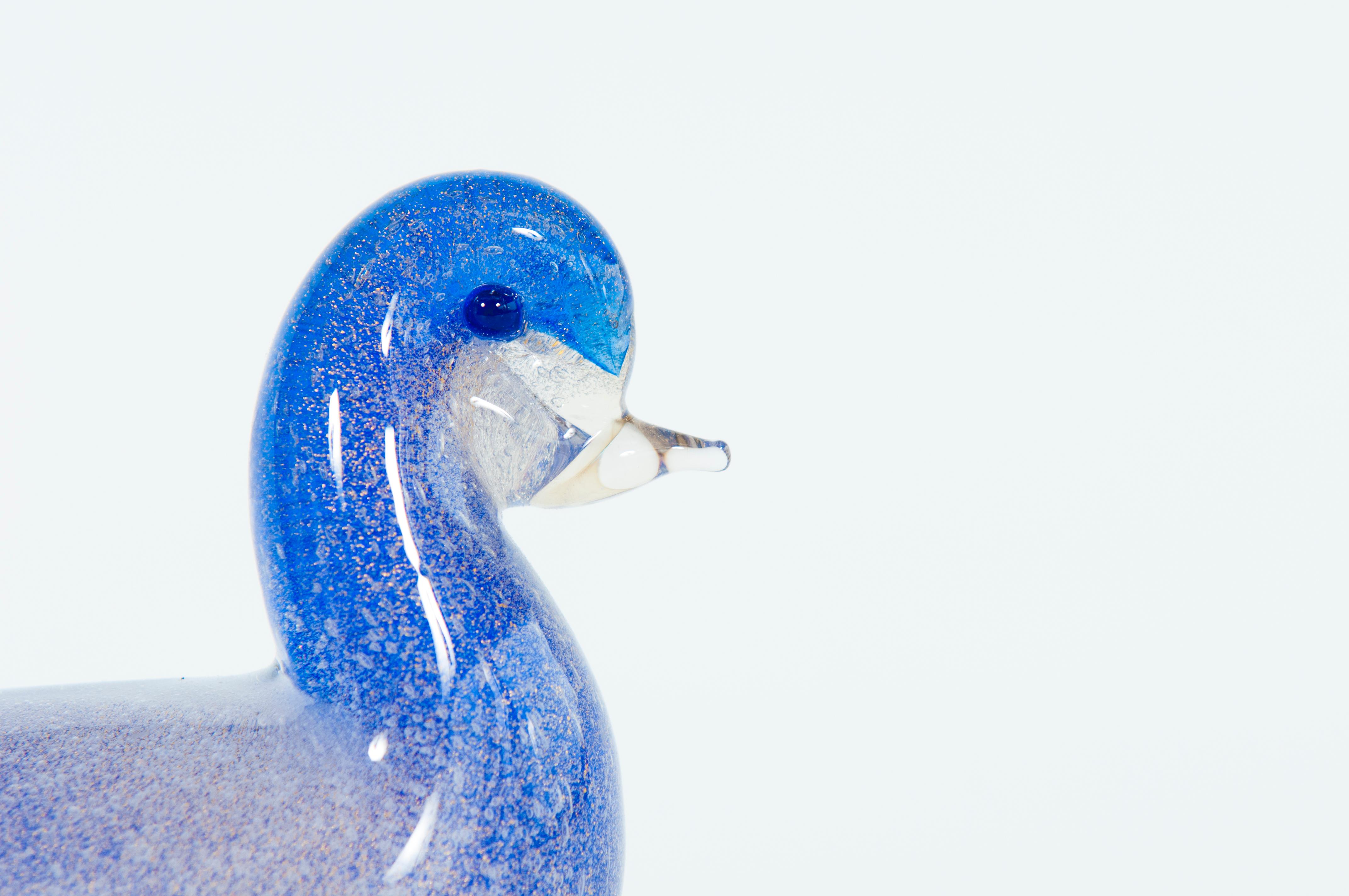Pair of Blue Murano Glass Duck Sculptures Signed Cenedese 1980s Italy For Sale 9