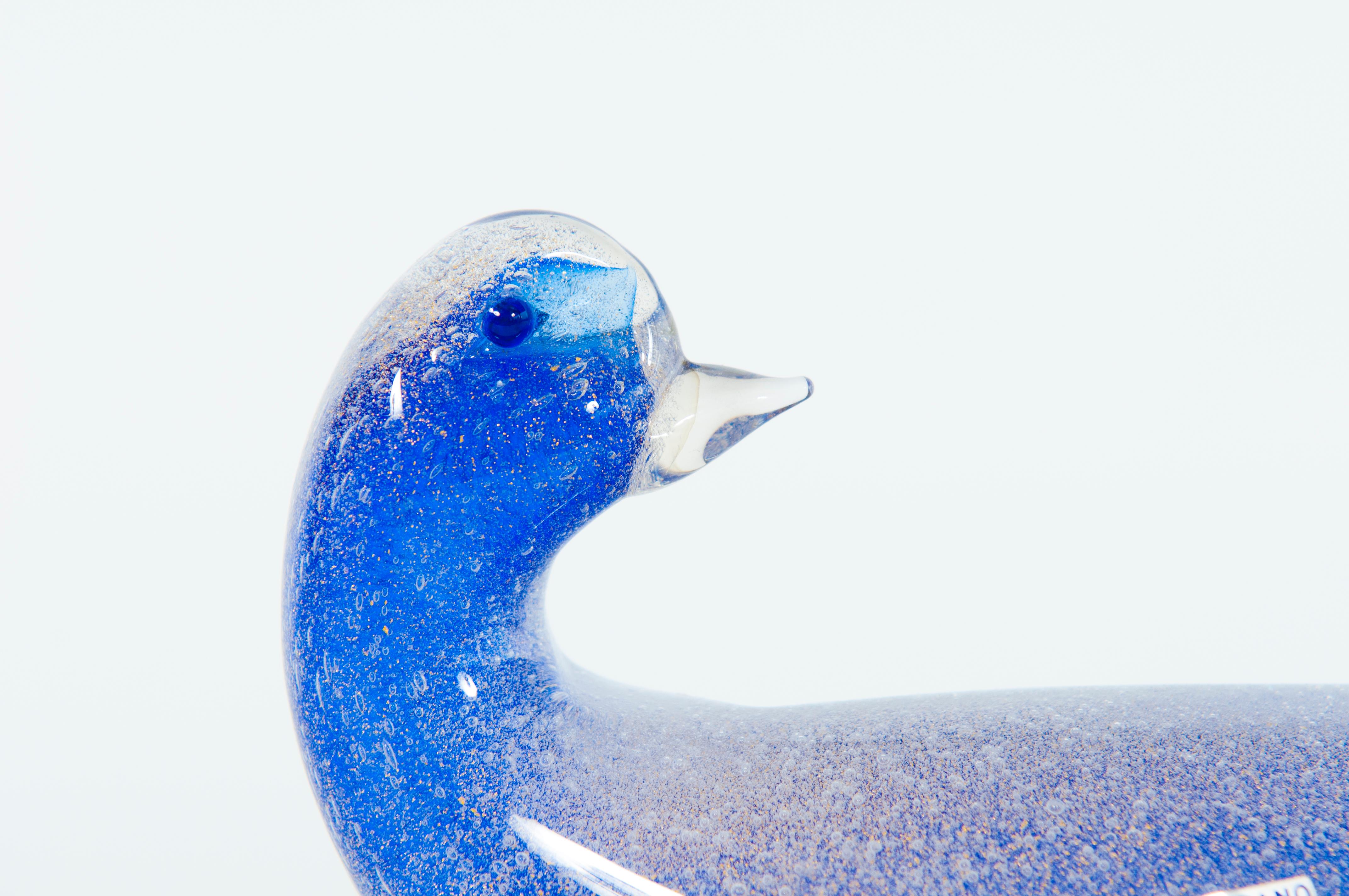 Pareja de esculturas de patos de cristal de Murano azul firmadas Cenedese años 80 Italia Vidrio en venta