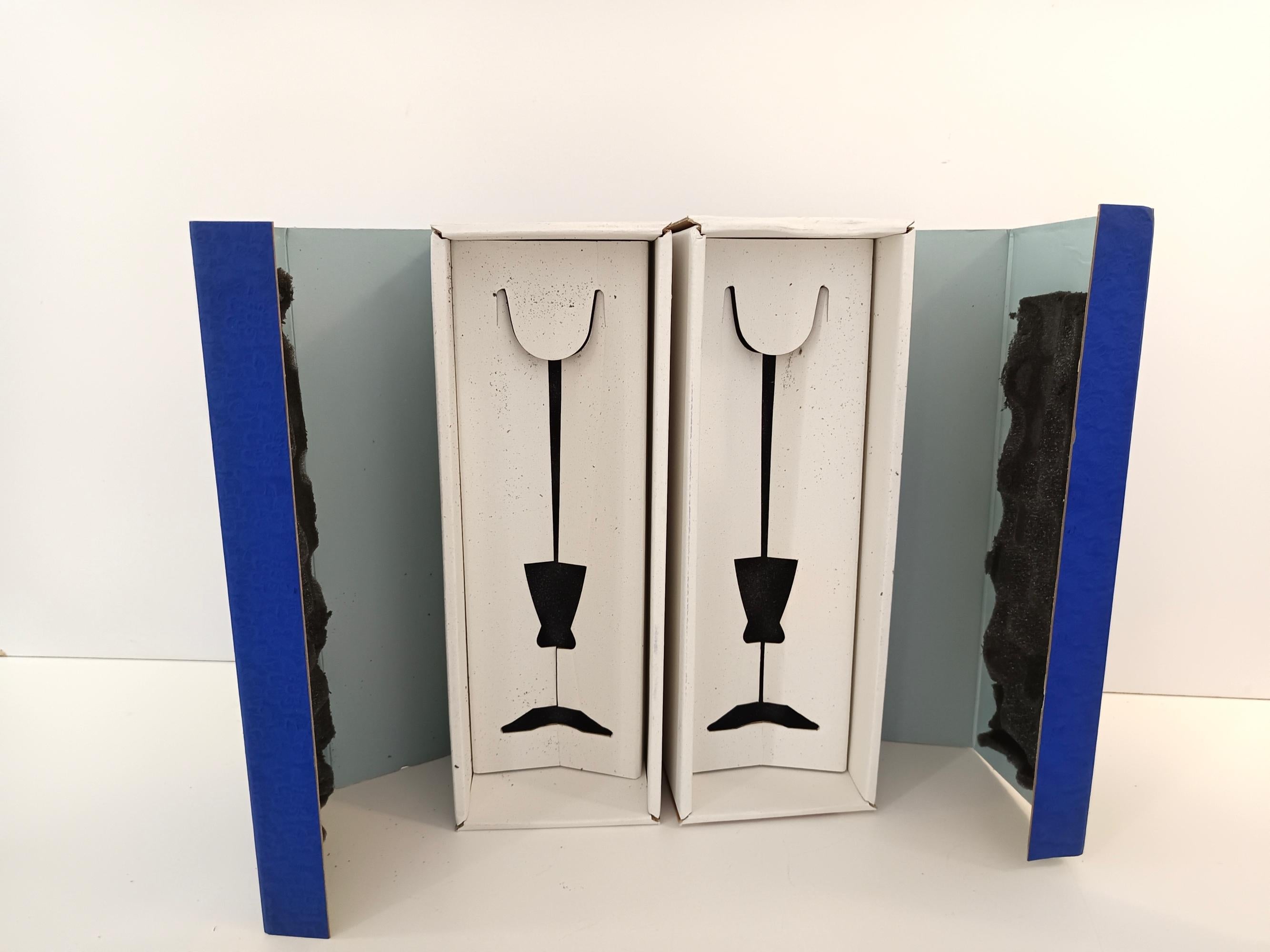 Pair of Blue Murano Glass Flutes by Bisazza & Rotella, Italy 2000 In Excellent Condition For Sale In Bresso, Lombardy