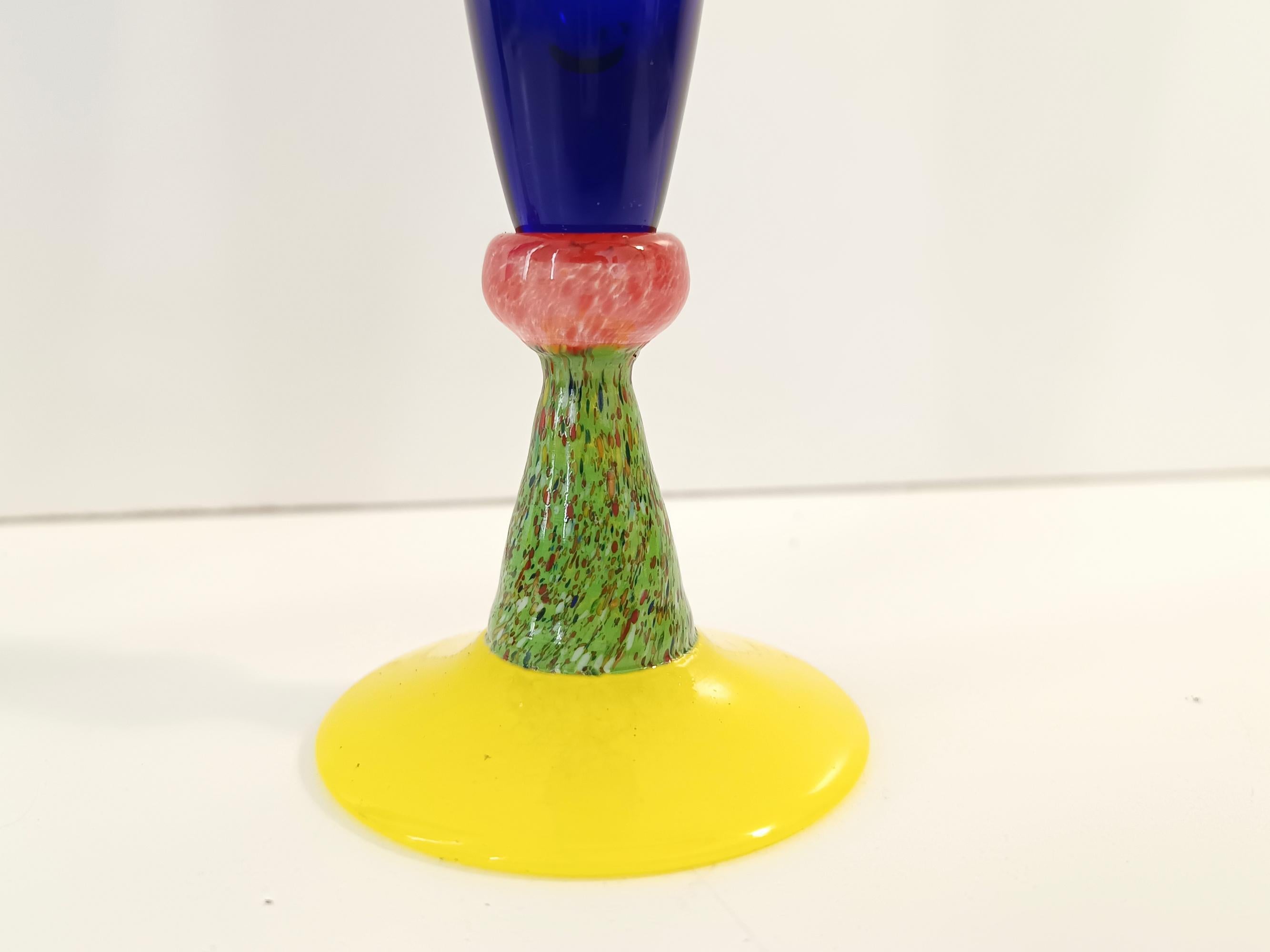 Pair of Blue Murano Glass Flutes by Bisazza & Rotella, Italy 2000 For Sale 2