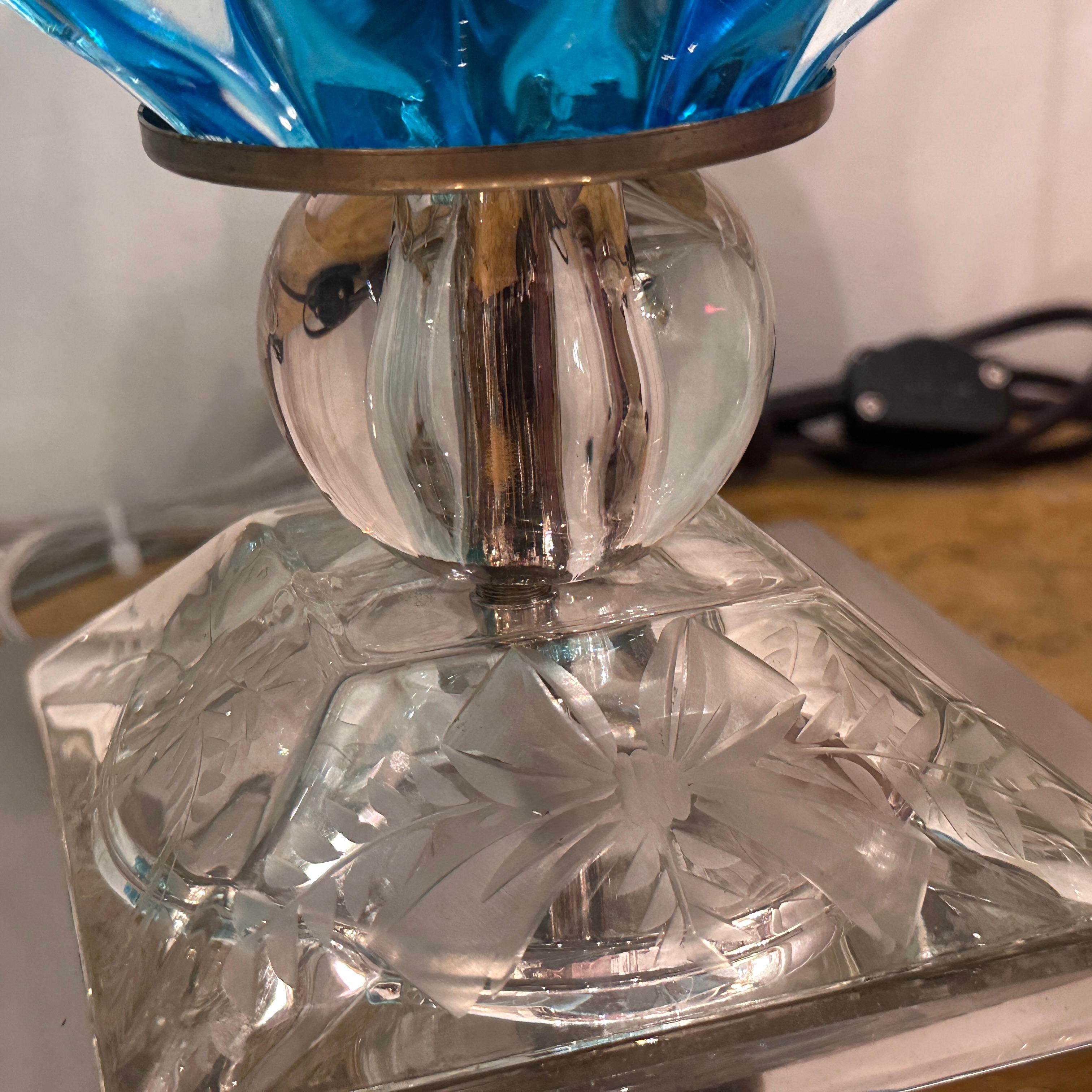 Coppia di lampade in vetro di Murano blu in vendita 4