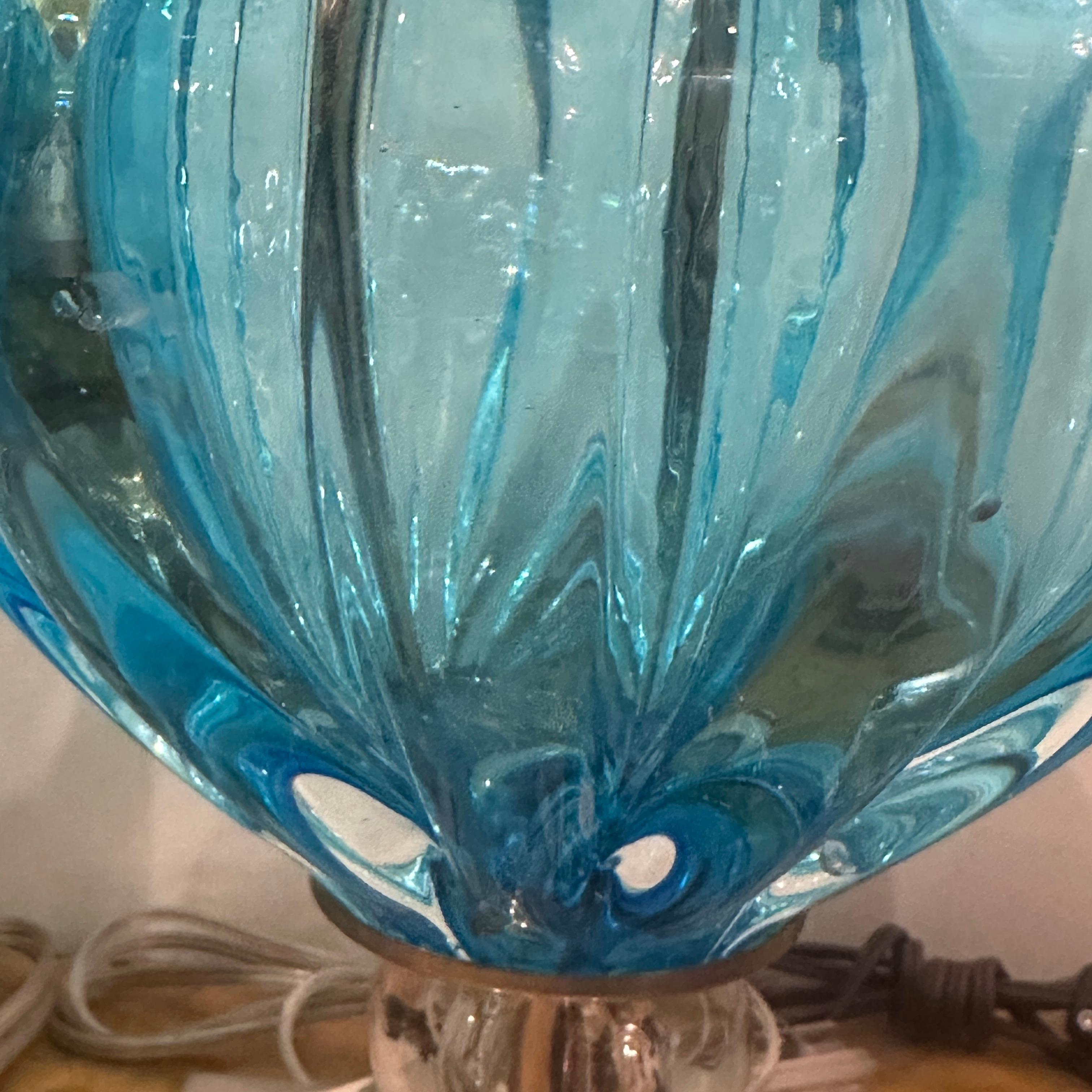 Coppia di lampade in vetro di Murano blu in vendita 5