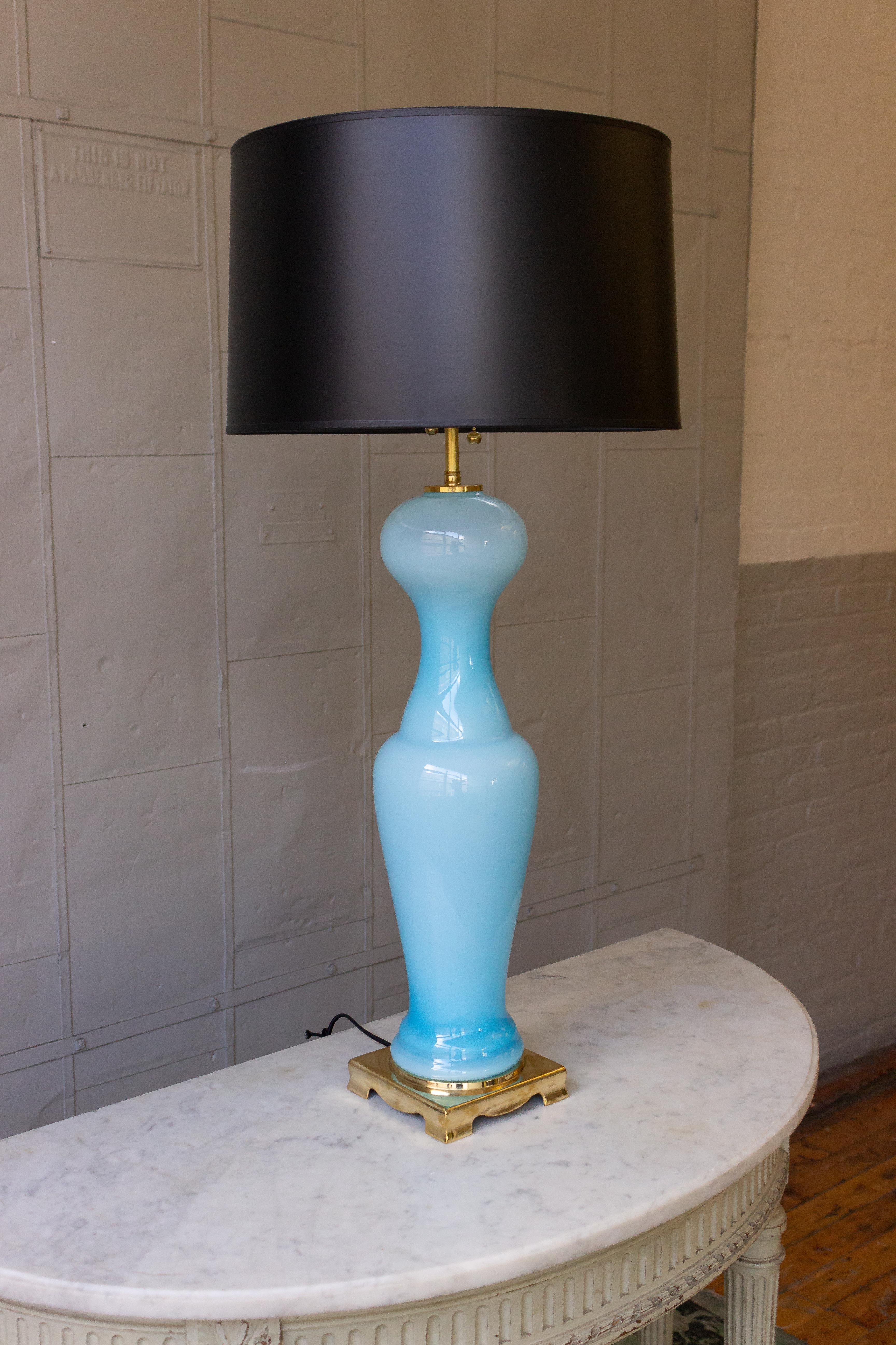 Mid-Century Modern Pair of Sky Blue Pawn-Shaped Italian Murano Glass Lamps