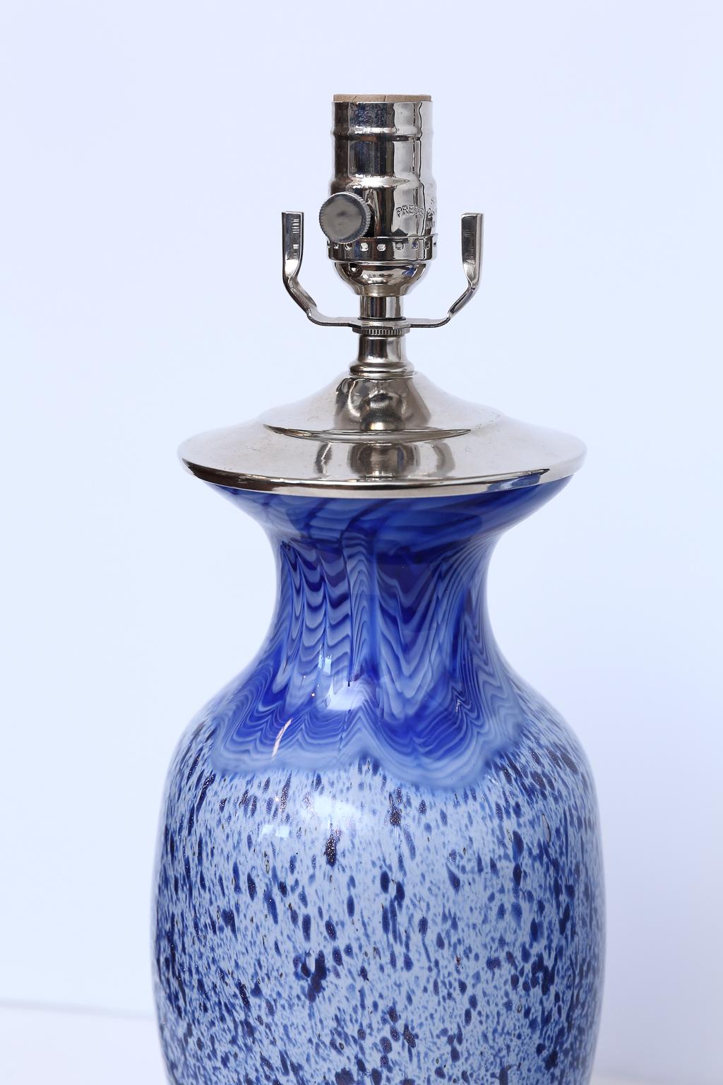 20th Century Pair of Blue Murano Glass Lamps