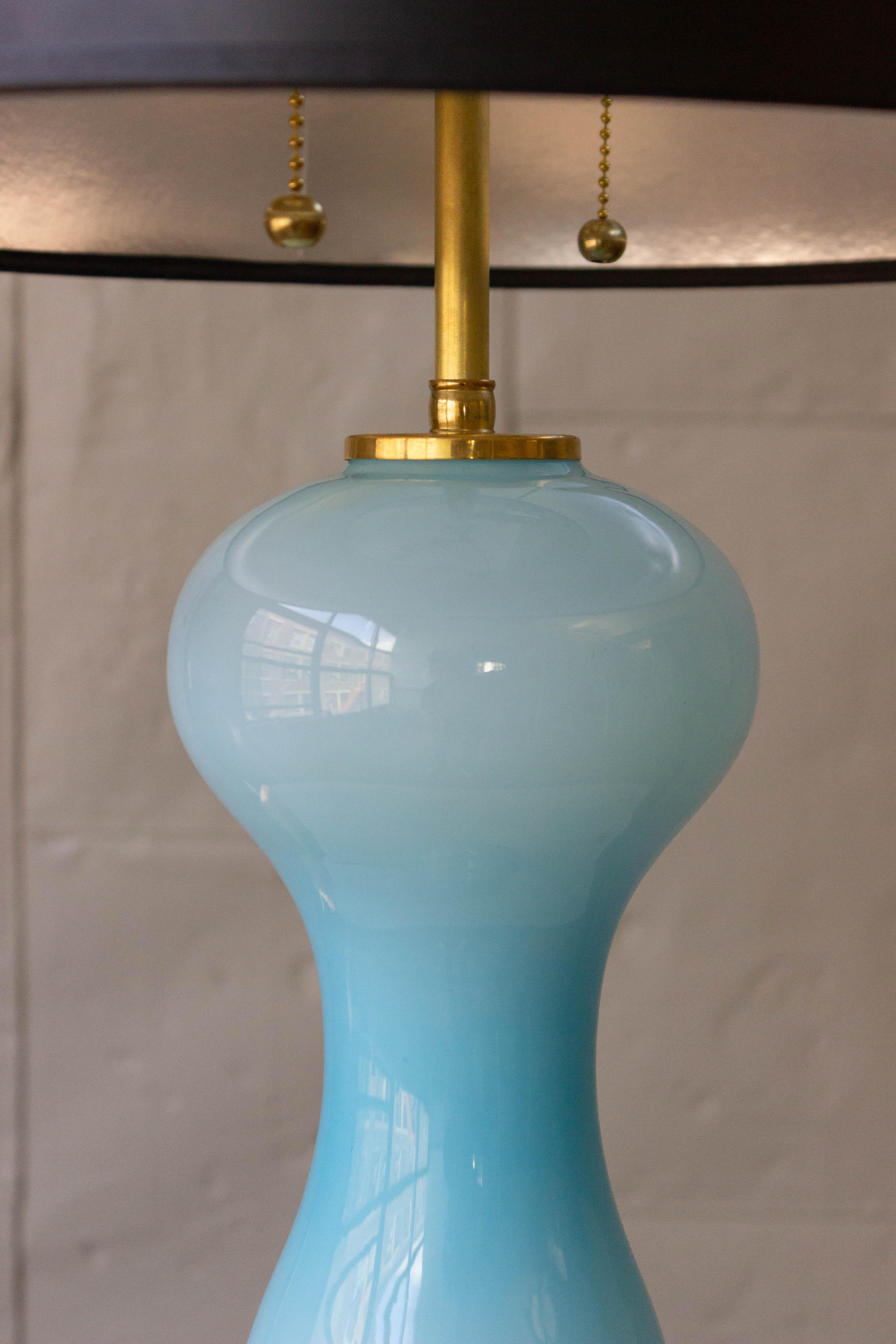 20th Century Pair of Sky Blue Pawn-Shaped Italian Murano Glass Lamps