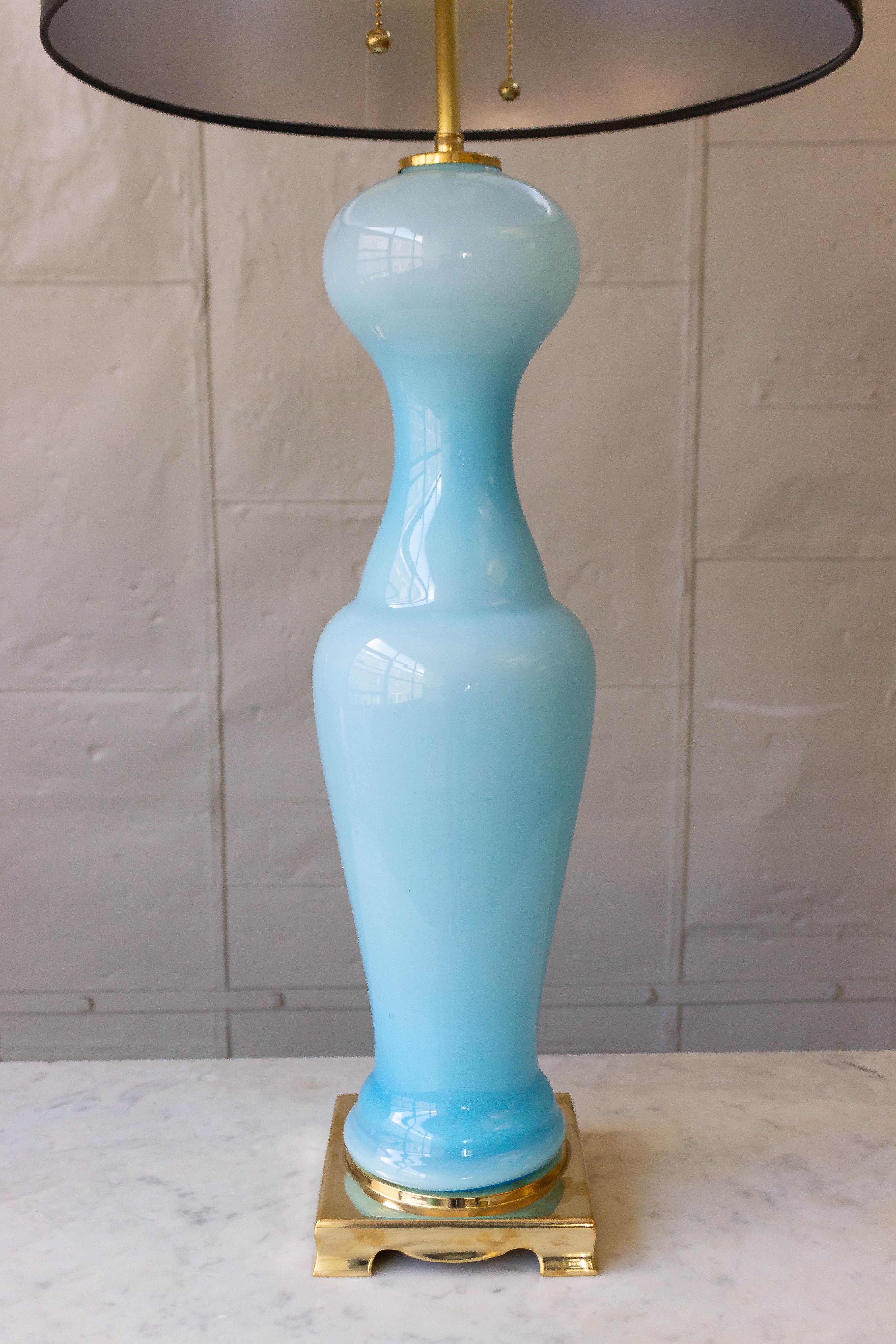 Pair of Sky Blue Pawn-Shaped Italian Murano Glass Lamps 1
