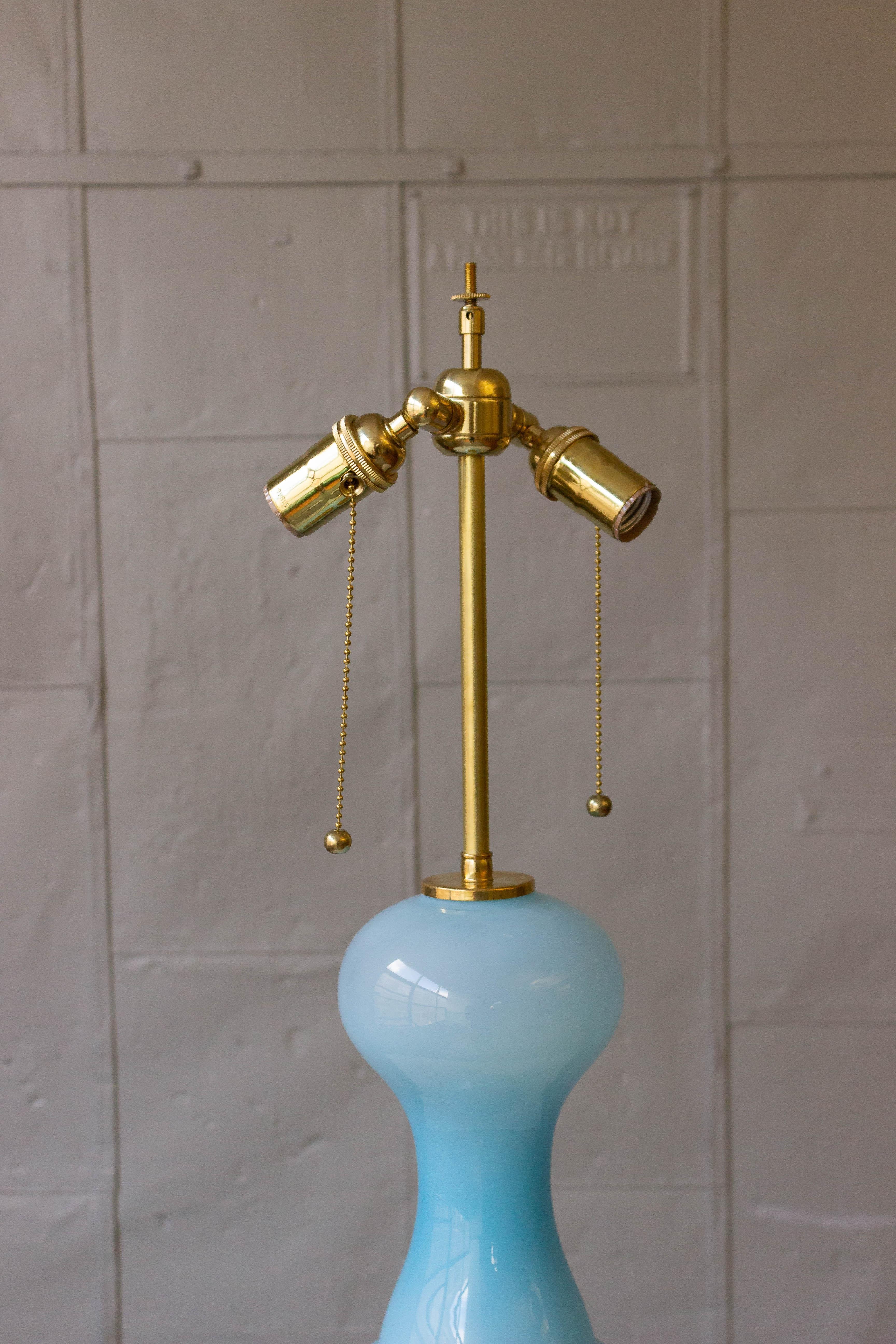 Pair of Sky Blue Pawn-Shaped Italian Murano Glass Lamps 2