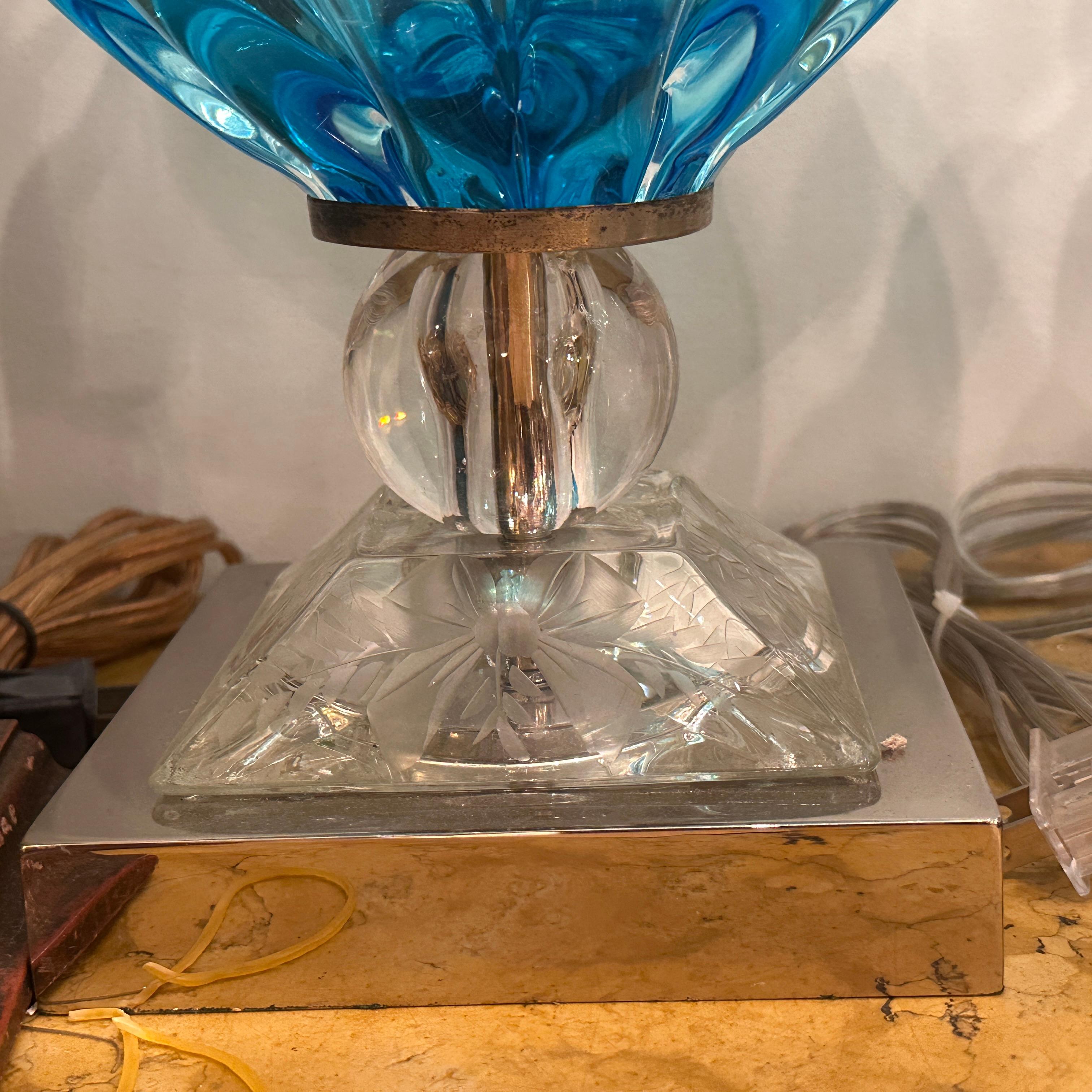 Coppia di lampade in vetro di Murano blu in vendita 2