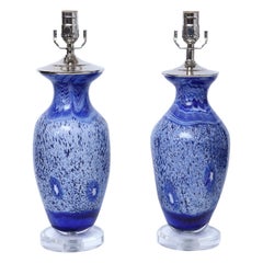 Pair of Blue Murano Glass Lamps