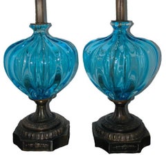 Pair of Blue Murano Glass Lamps