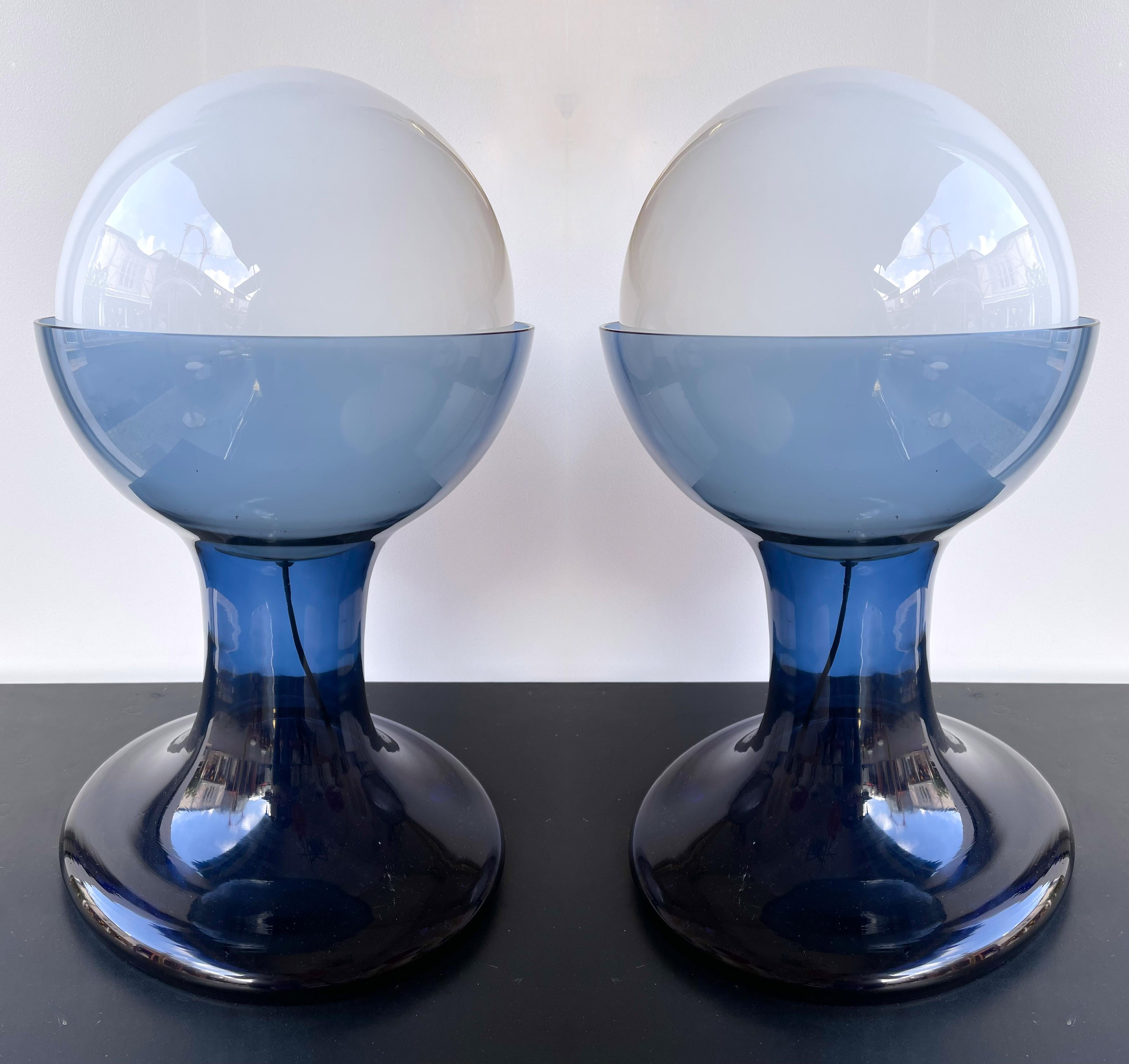 Pair of Blue Murano Glass Lamps LT216 by Carlo Nason for Mazzega, Italy, 1970s 8