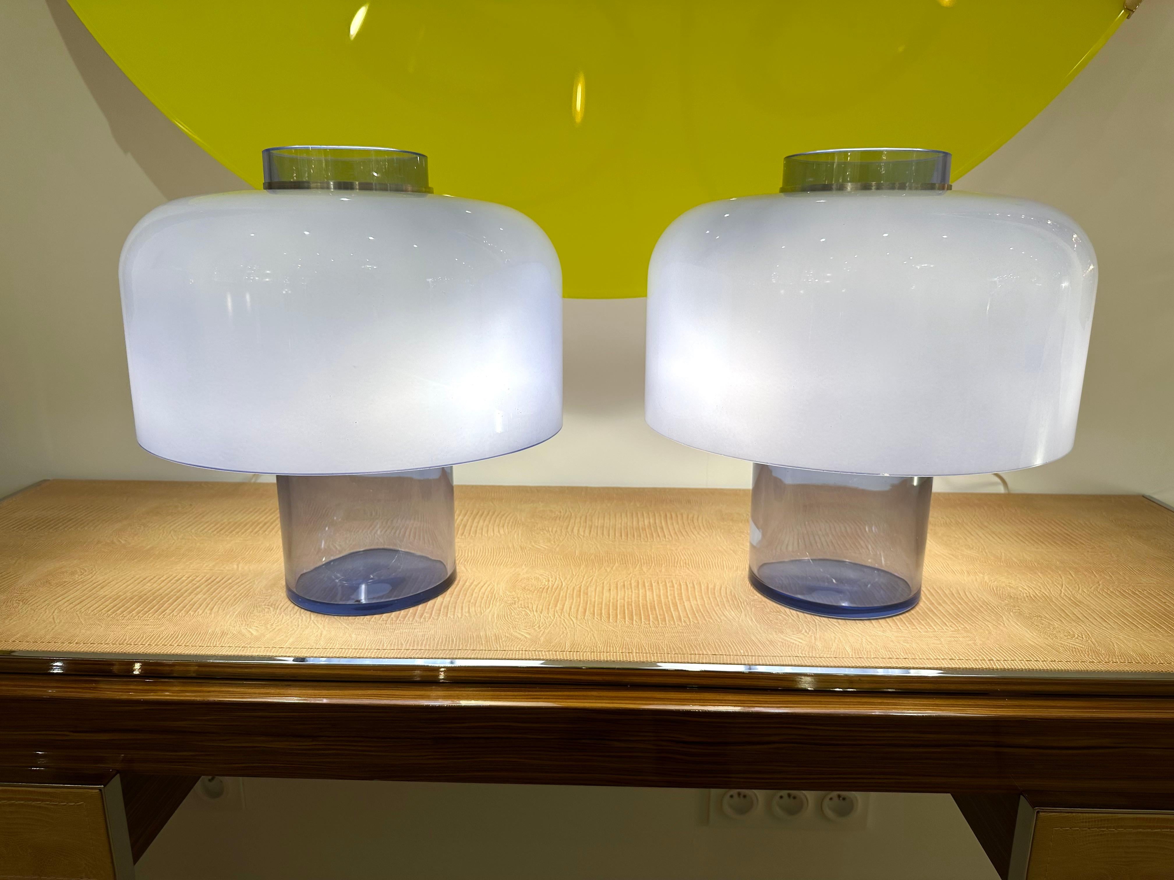 Pair of Blue Murano Glass Lamps design Carlo Nason. Italy 3