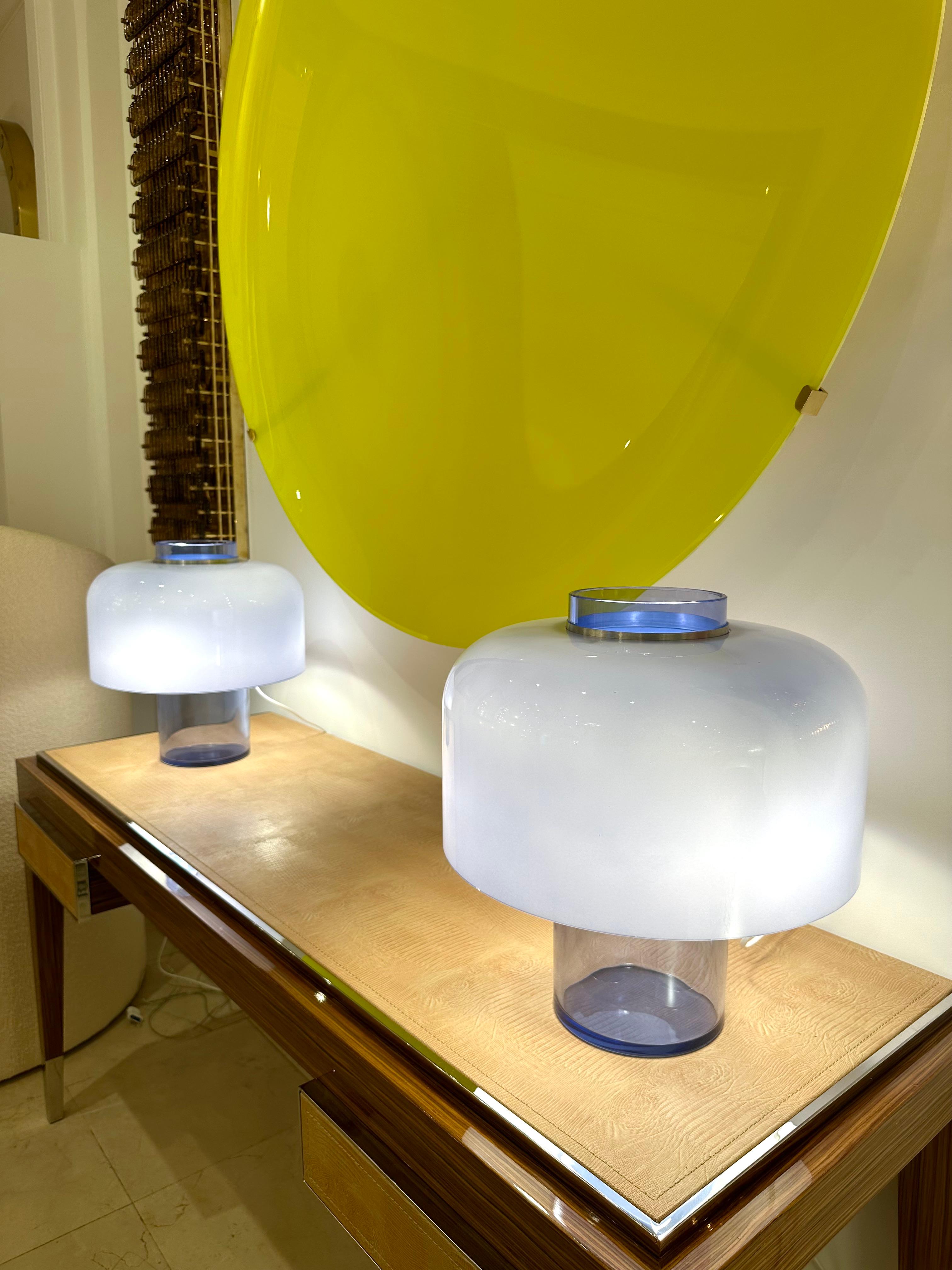 Pair of Blue Murano Glass Lamps design Carlo Nason. Italy In Good Condition In SAINT-OUEN, FR