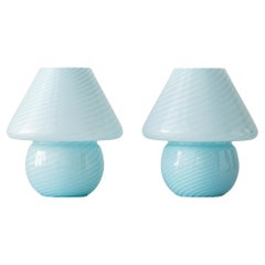 Coppia di lampade "a fungo" in vetro di Murano blu, La Murrina, Italia, anni '80-'90