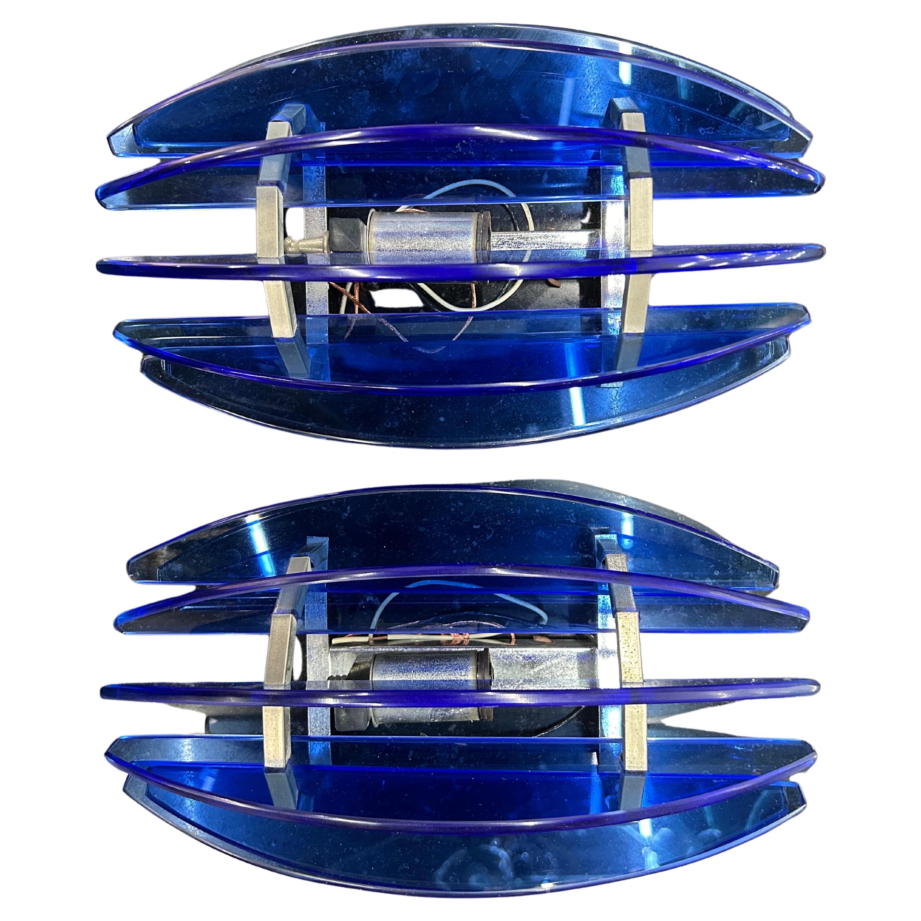 Pair of Blue Murano Glass Sconces by Veca 4