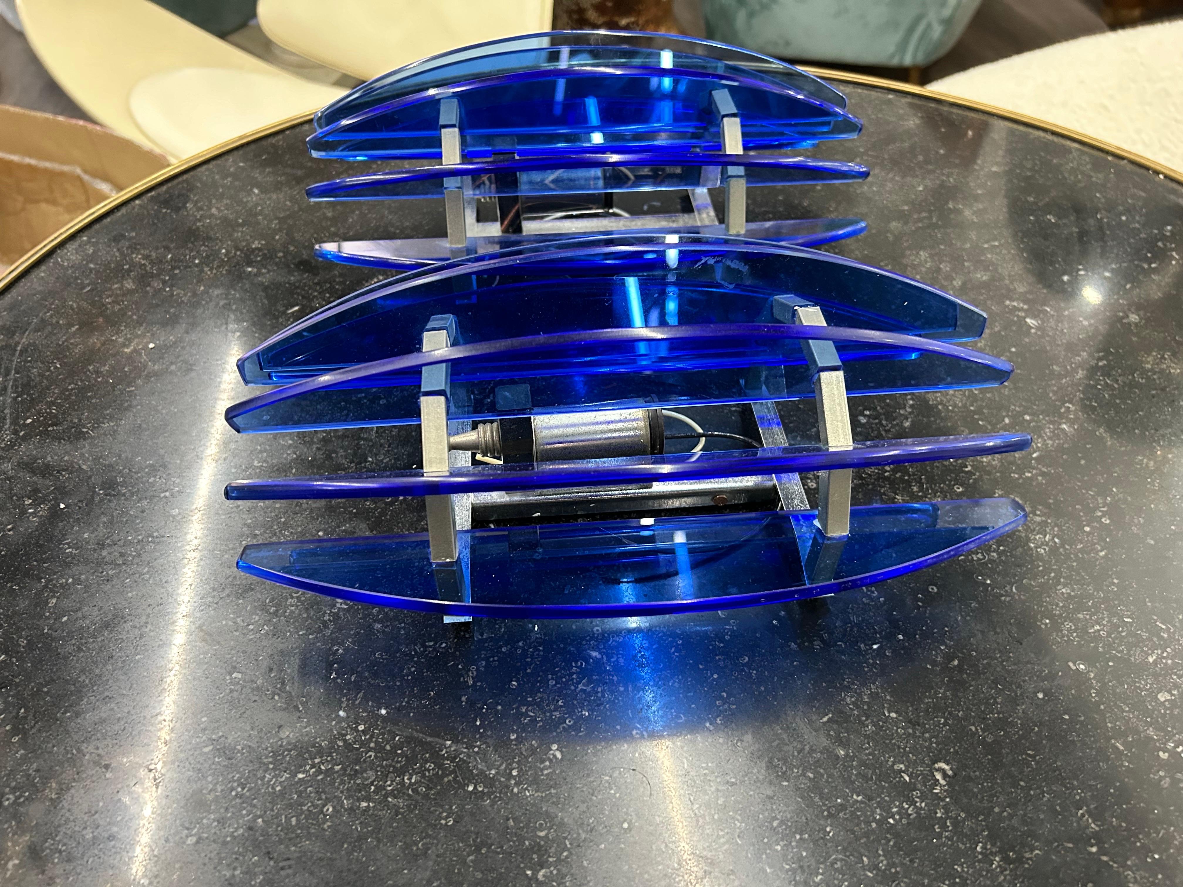 Mid-Century Modern Pair of Blue Murano Glass Sconces by Veca