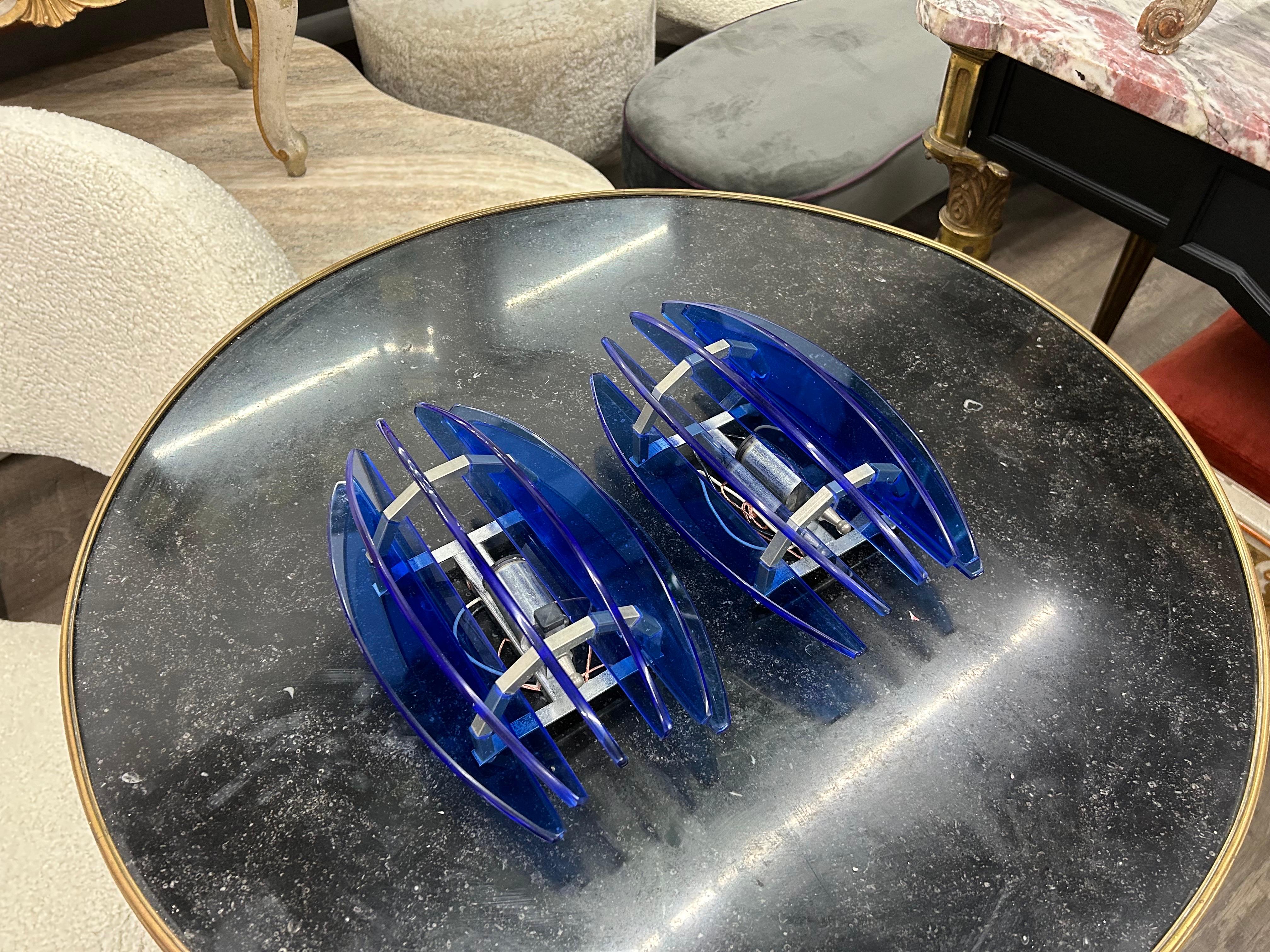 Pair of Blue Murano Glass Sconces by Veca In Good Condition In Houston, TX