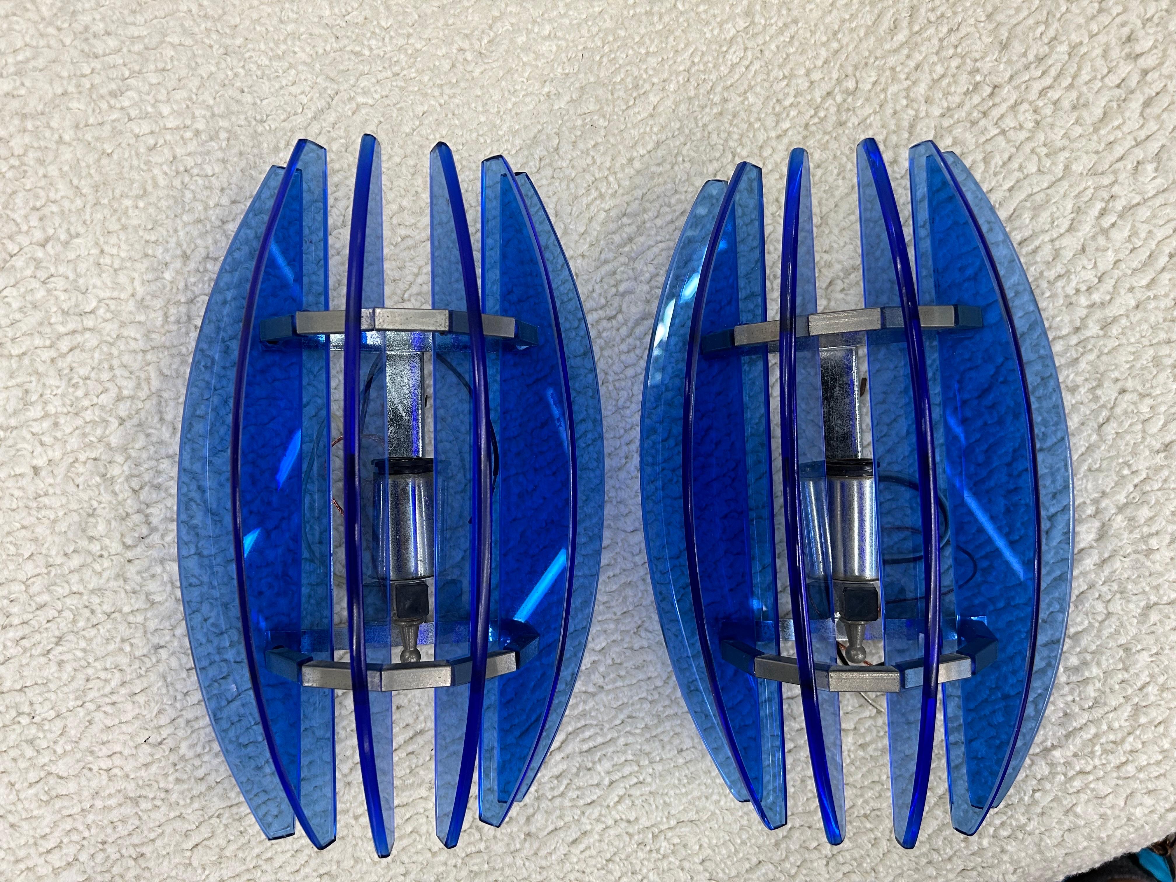 Pair of Blue Murano Glass Sconces by Veca 2